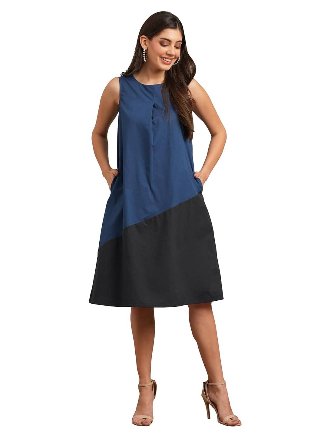    			Globus Women Cotton A-line Dress ( Blue )