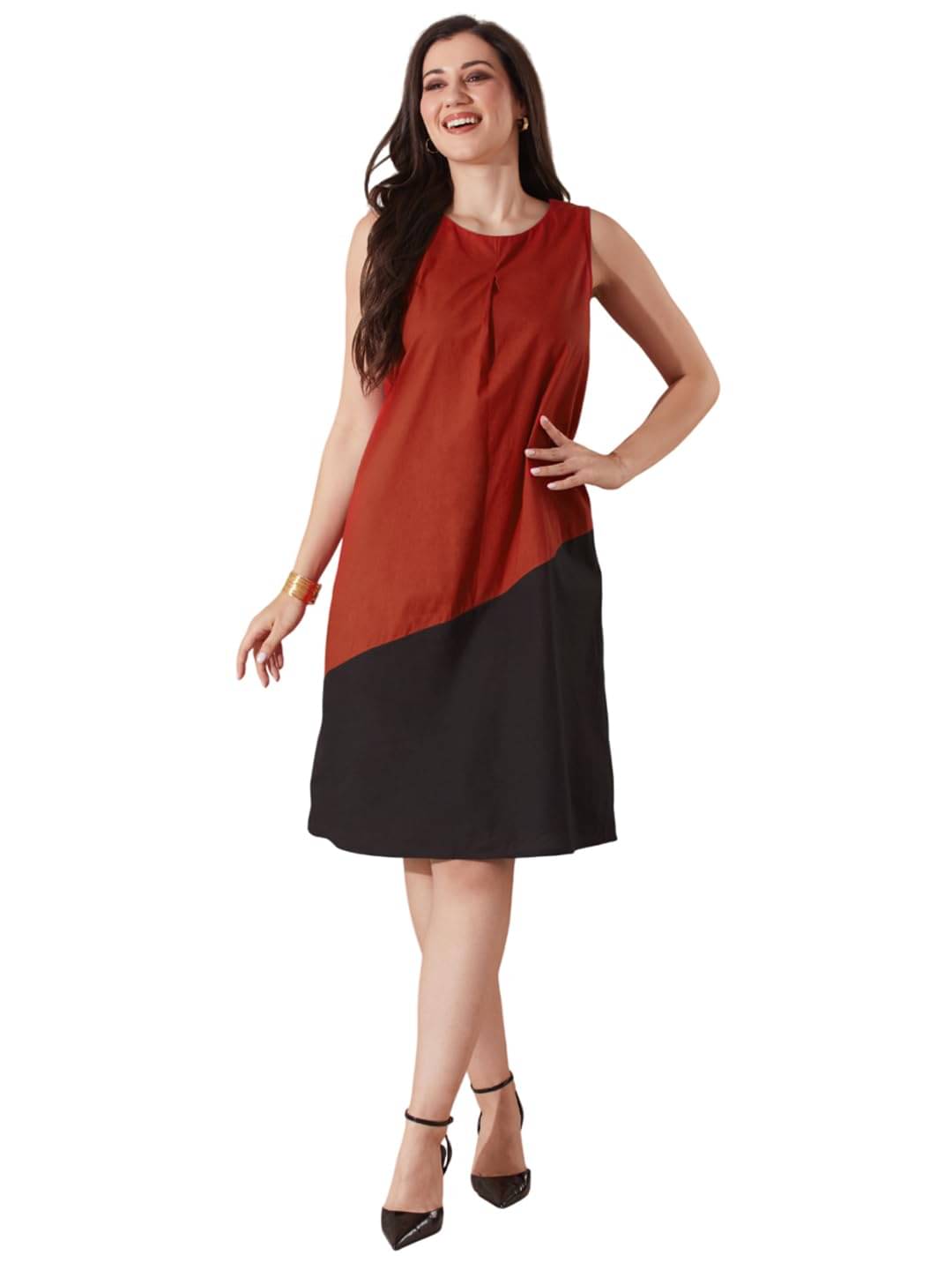 Globus Women Cotton A-line Dress ( Red )     			Globus Women Cotton A-line Dress ( Red )