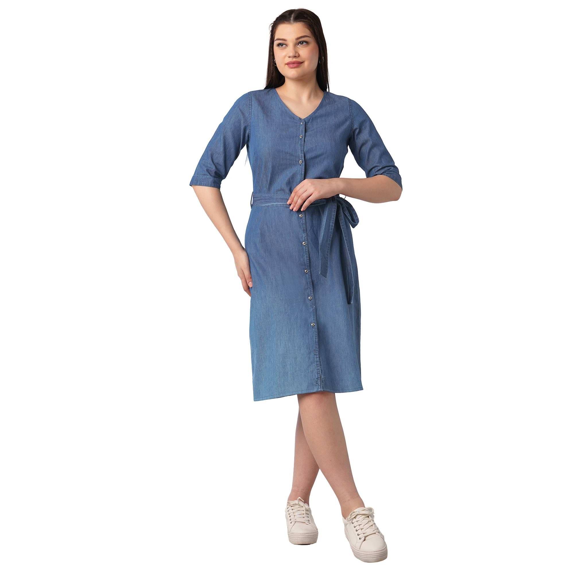     			Globus Women Cotton A-line Dress ( Blue )