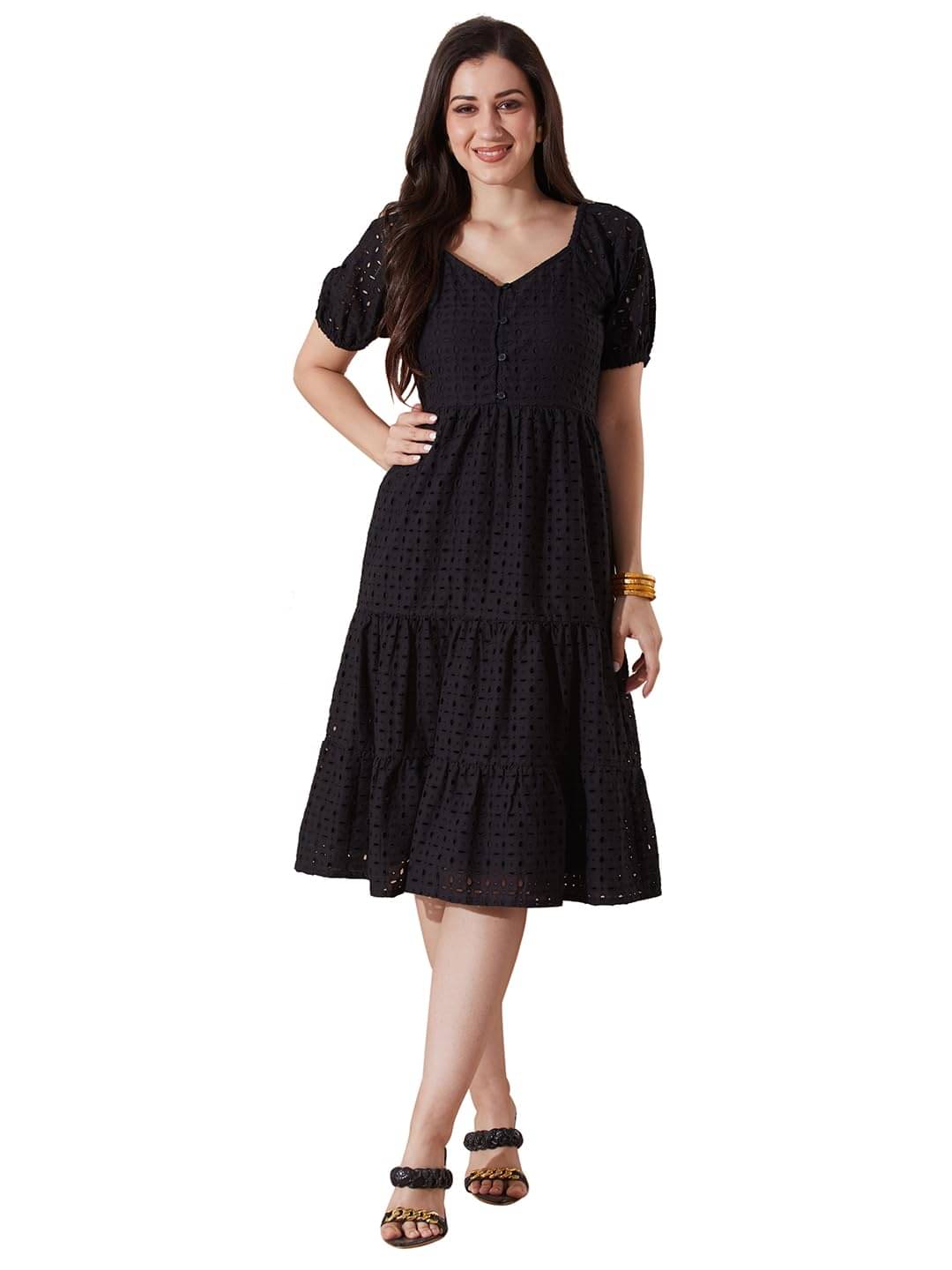Globus Women Cotton A-line Dress ( Black ) Globus Women Cotton A-line Dress ( Black )