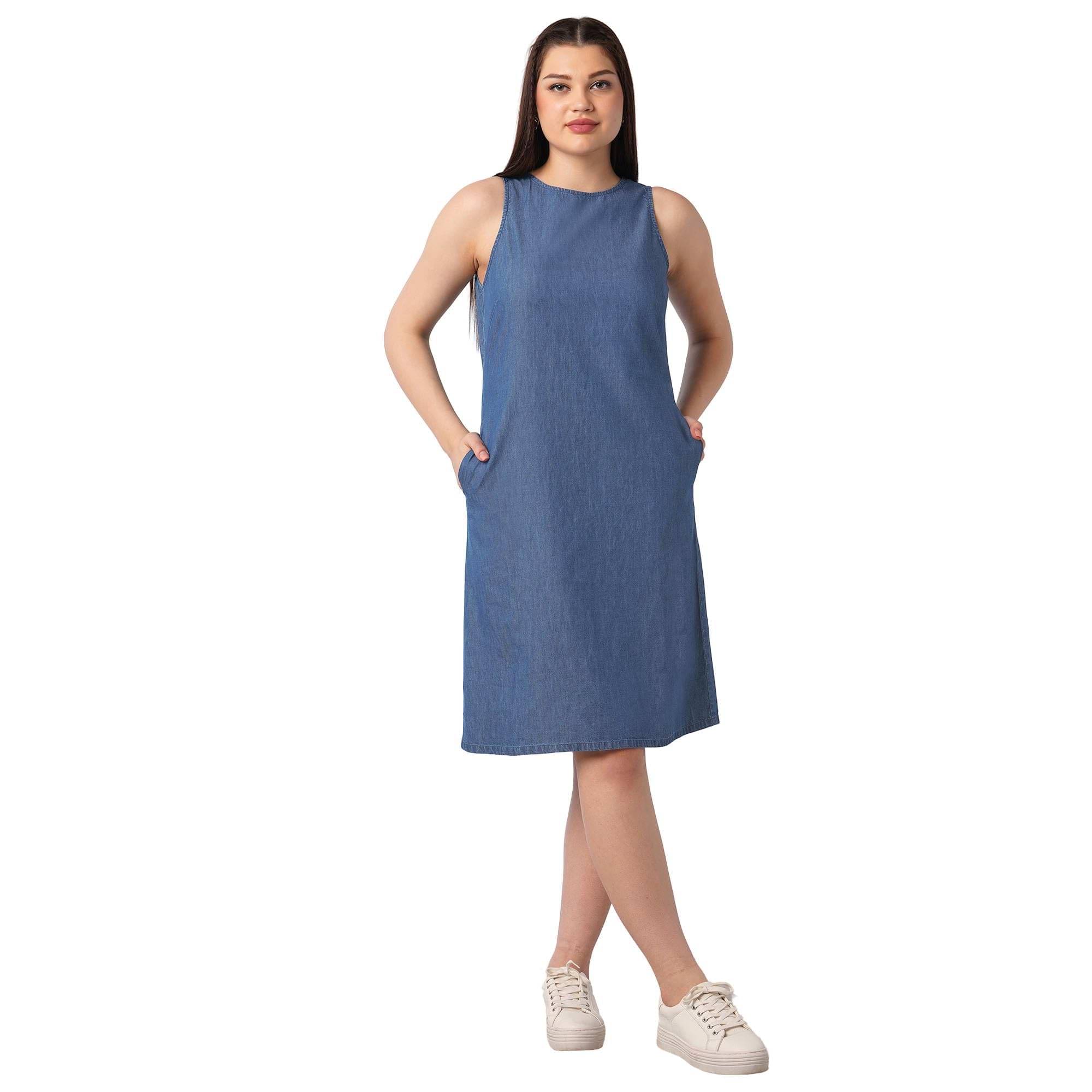     			Globus Women Cotton A-line Dress ( Blue )