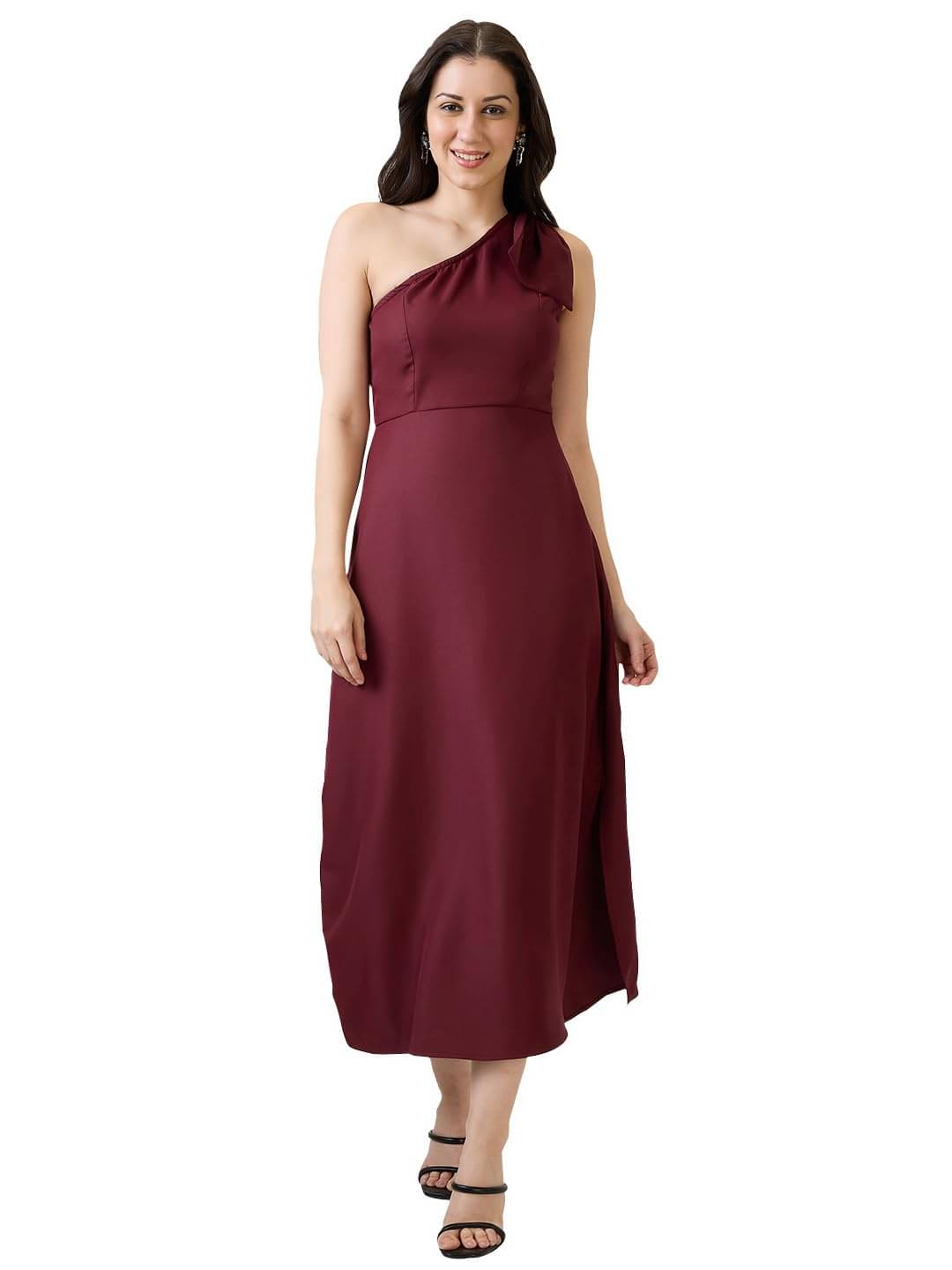 Globus Women Cotton Blend A-line Dress ( Maroon )     			Globus Women Cotton Blend A-line Dress ( Maroon )
