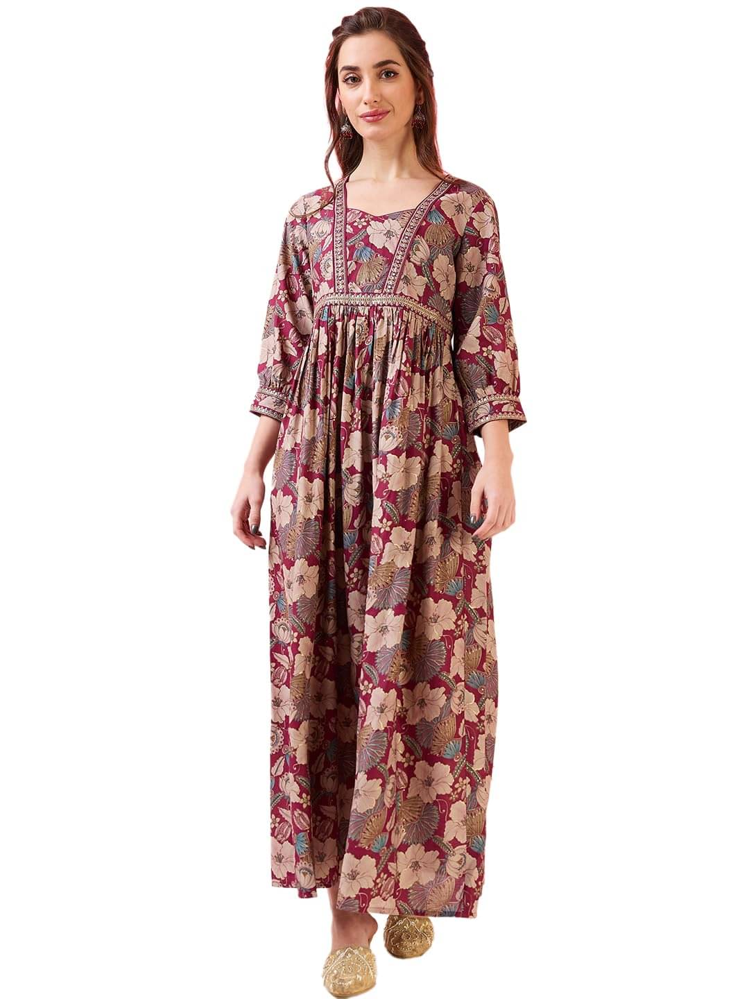     			Globus Women Cotton Blend A-line Dress ( Maroon )
