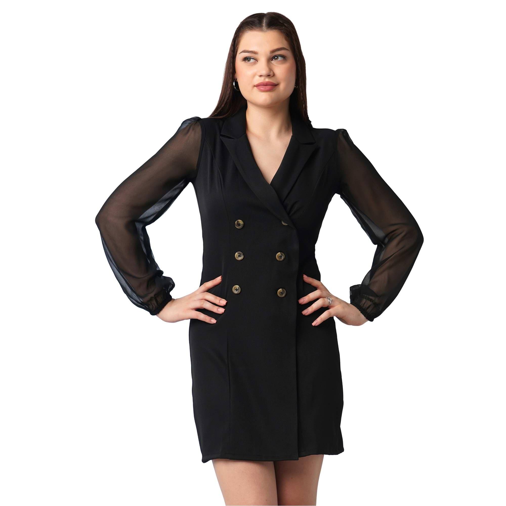    			Globus Women Cotton Blend A-line Dress ( Black )