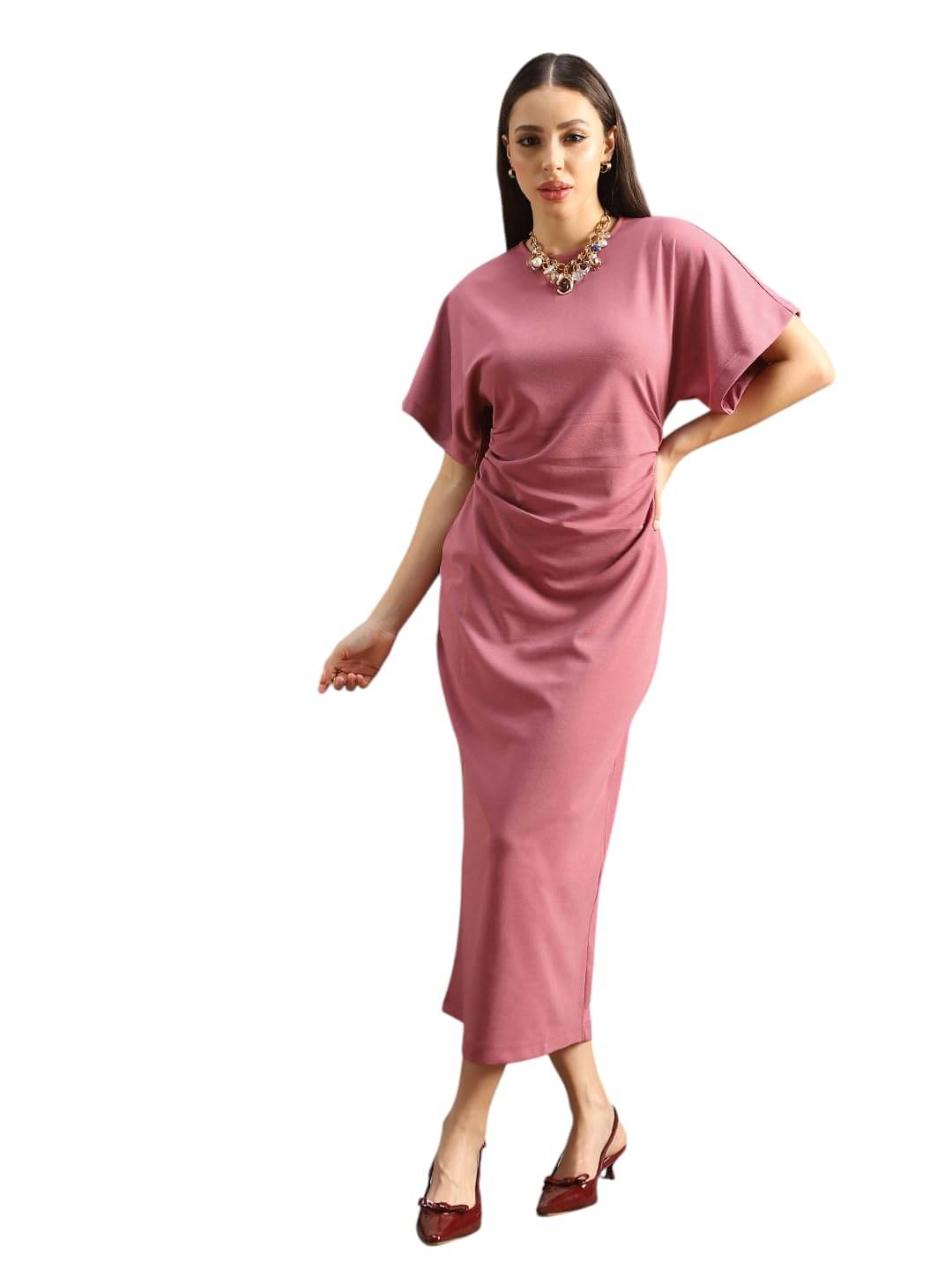     			Globus Women Cotton Blend Bodycon Dress ( Pink )