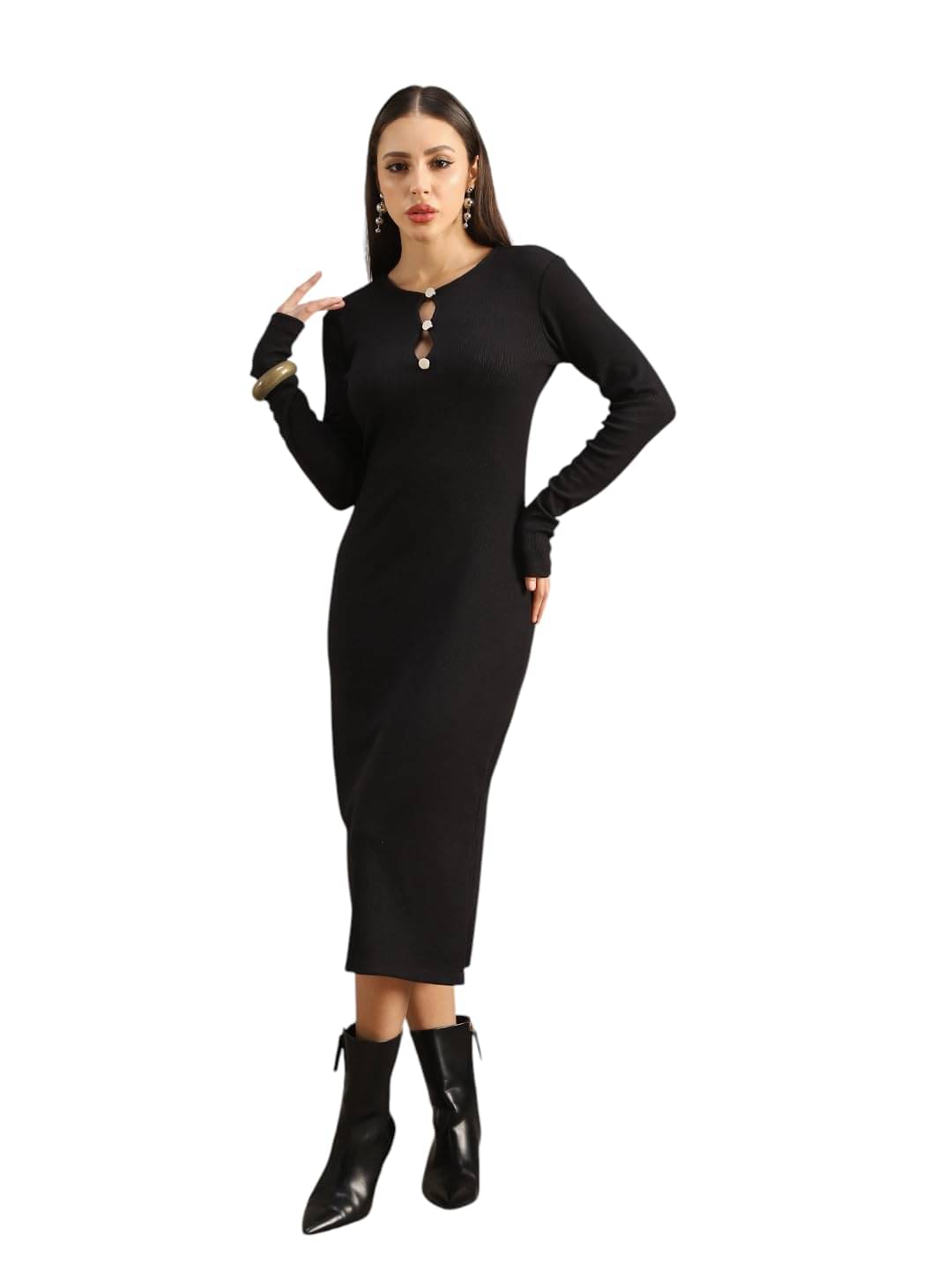     			Globus Women Cotton Bodycon Dress ( Black )