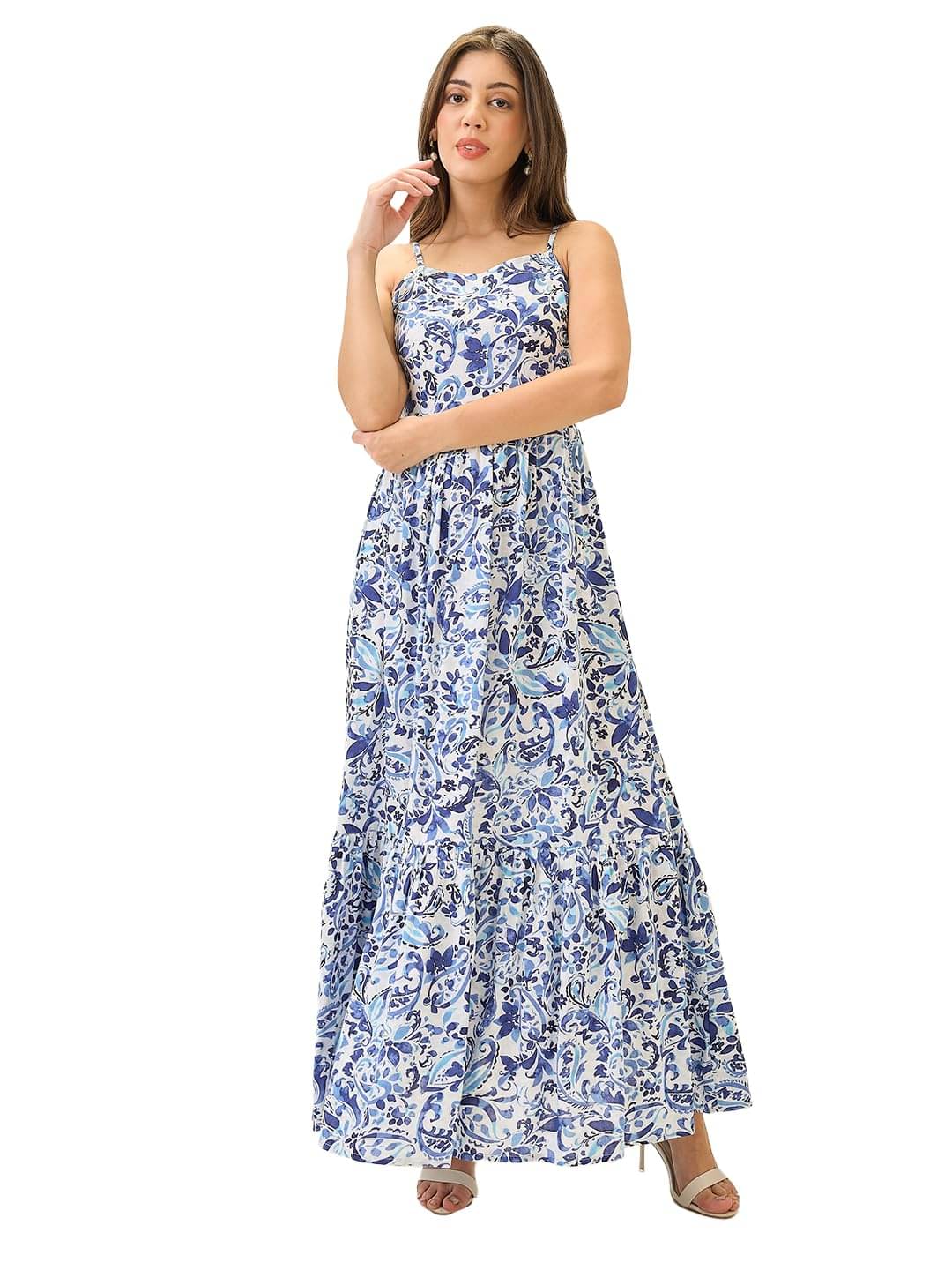     			Globus Women Cotton Fit & Flare Dress ( Blue )