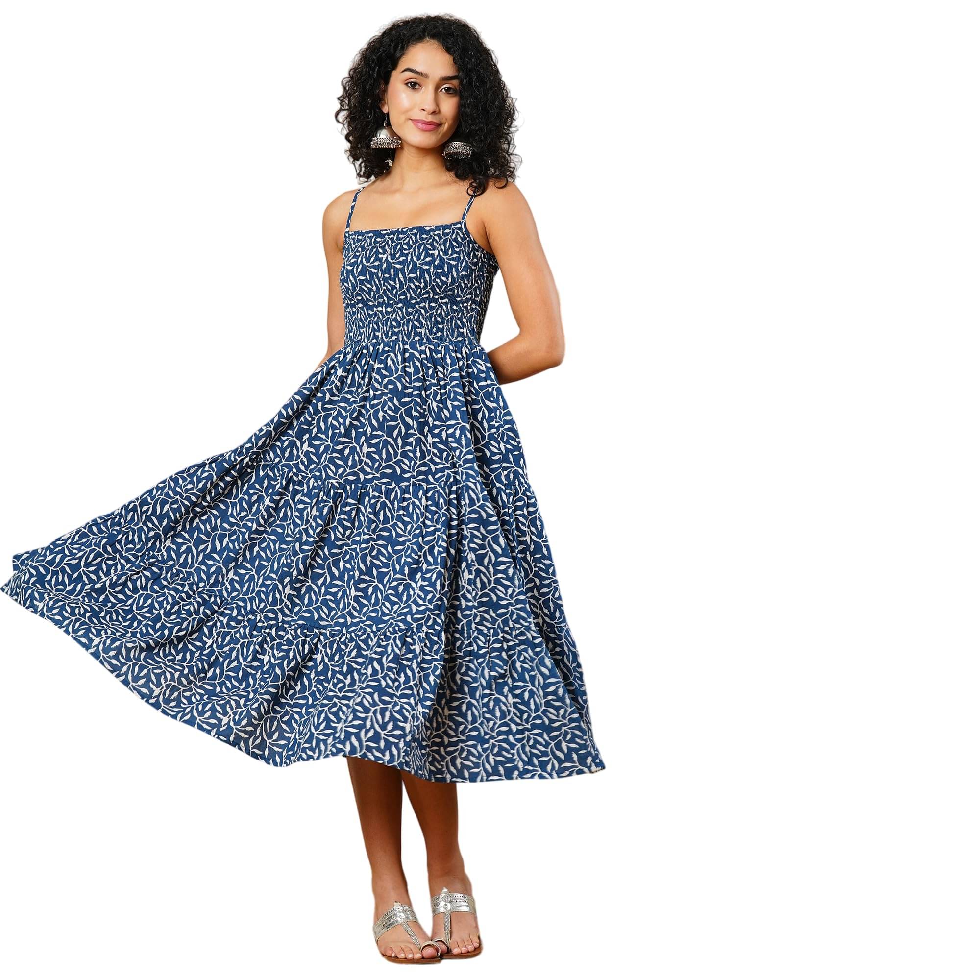     			Globus Women Cotton Fit & Flare Dress ( Blue )