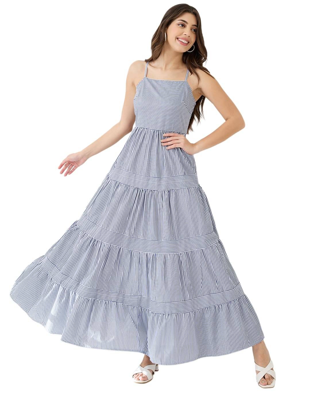 Globus Women Cotton Fit & Flare Dress ( Blue ) Globus Women Cotton Fit & Flare Dress ( Blue )