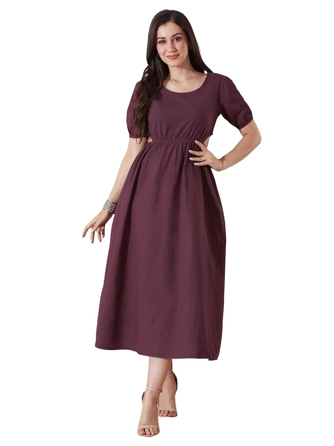     			Globus Women Cotton Fit & Flare Dress ( Burgundy )