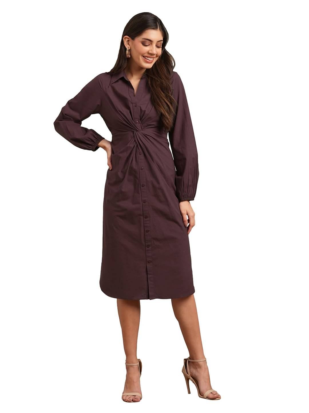 Globus Women Cotton Shirt Dress ( Burgundy ) Globus Women Cotton Shirt Dress ( Burgundy )