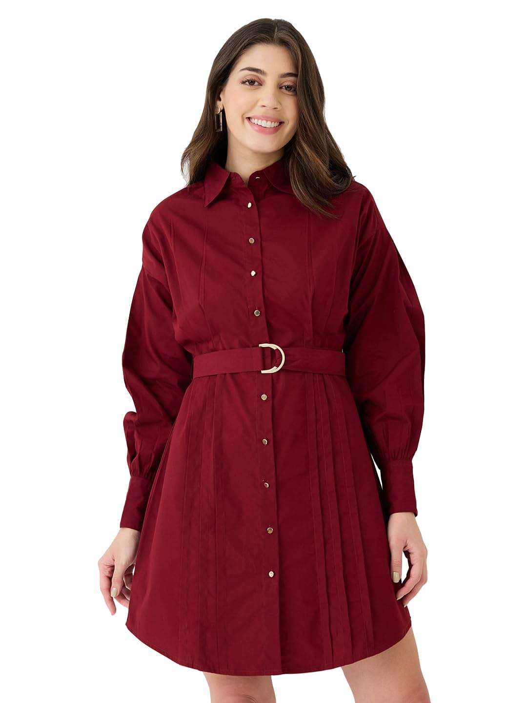 Globus Women Cotton Shirt Dress ( Maroon ) Globus Women Cotton Shirt Dress ( Maroon )