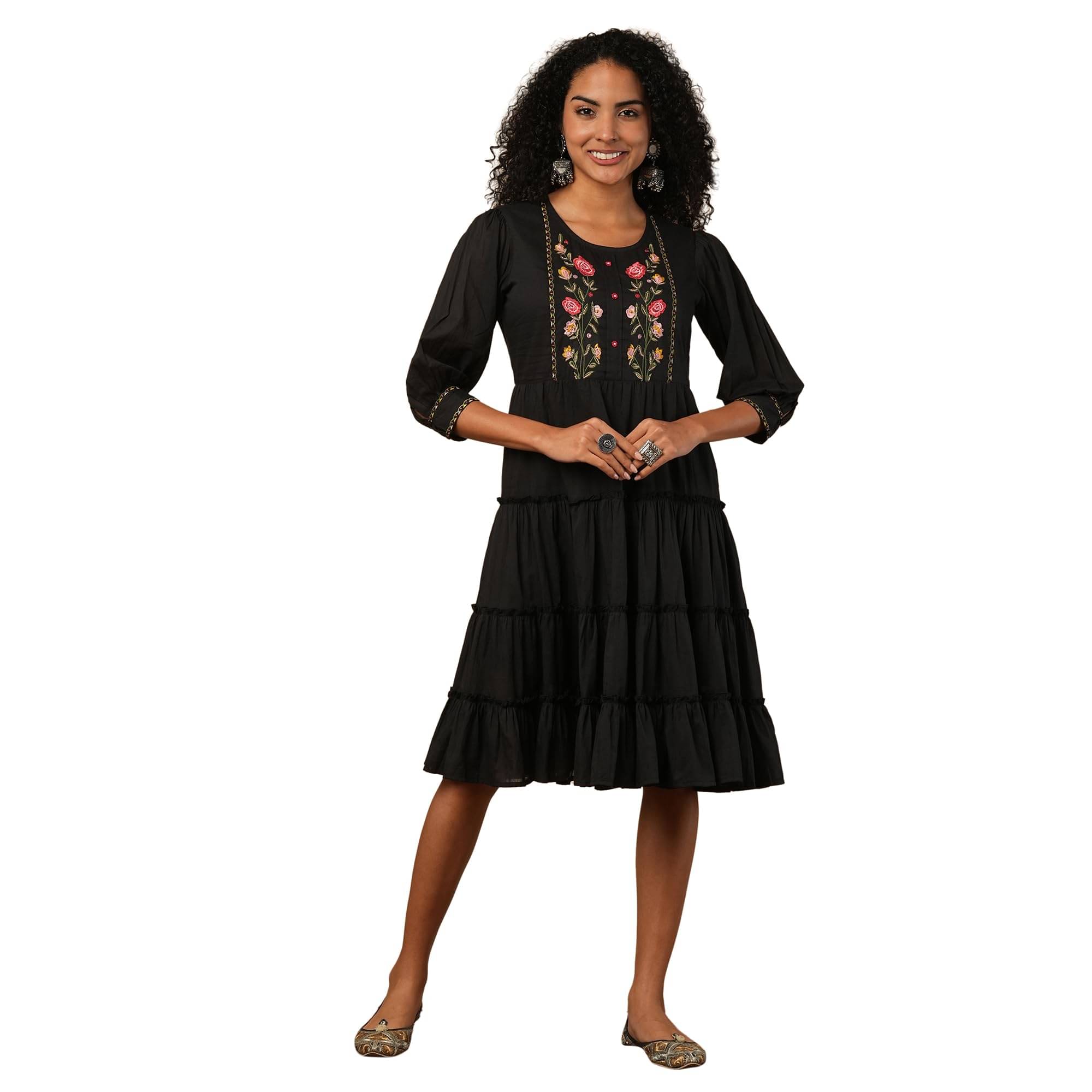     			Globus Women Cotton blend A-line Dress ( Black )