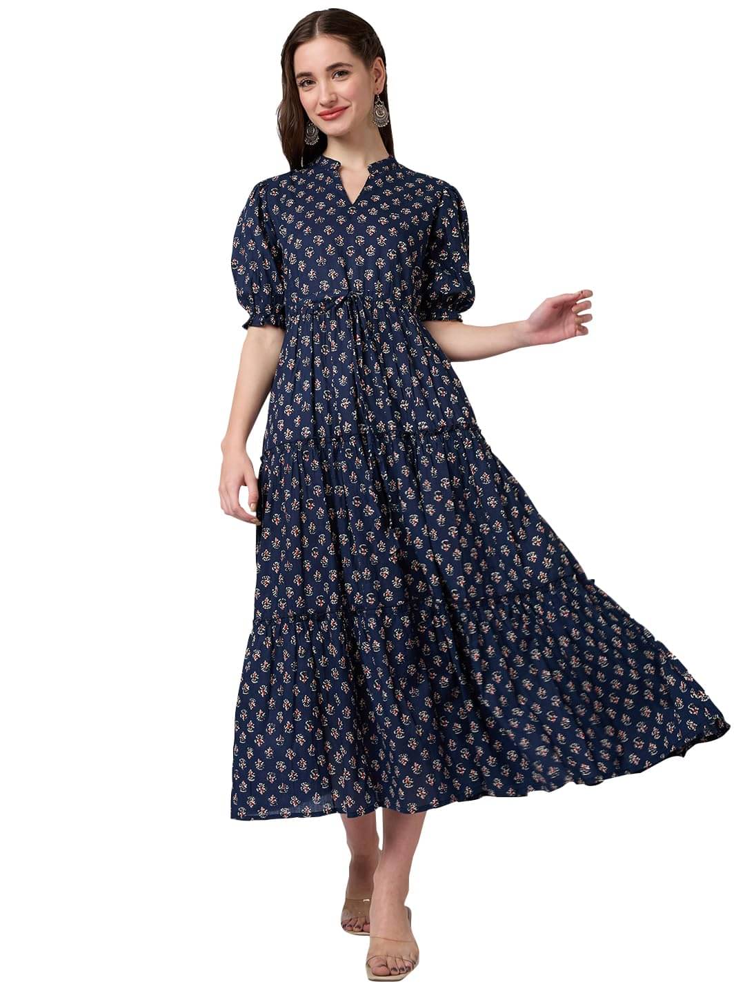     			Globus Women Cotton blend A-line Dress ( Blue )