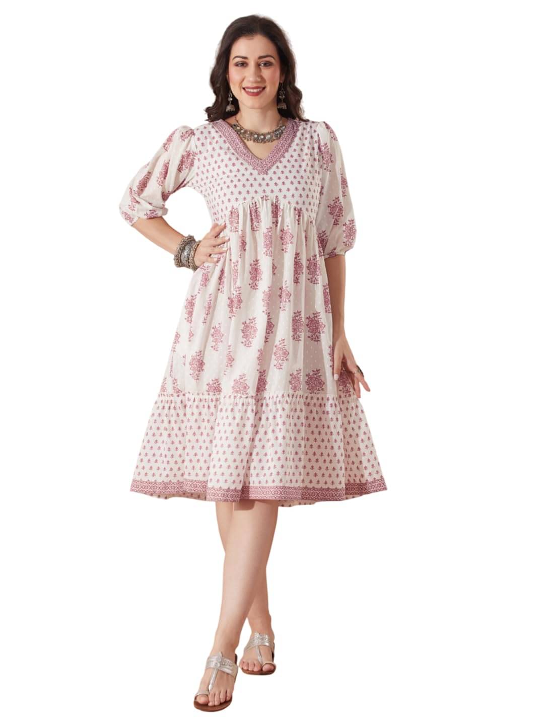     			Globus Women Cotton blend A-line Dress ( Pink )