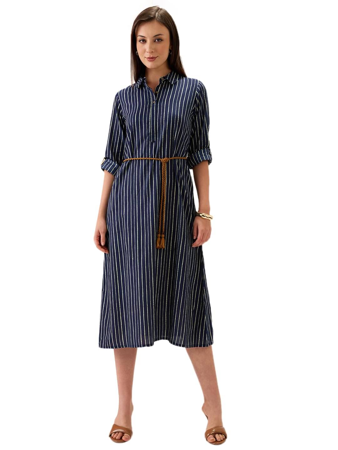     			Globus Women Cotton blend A-line Dress ( Blue )