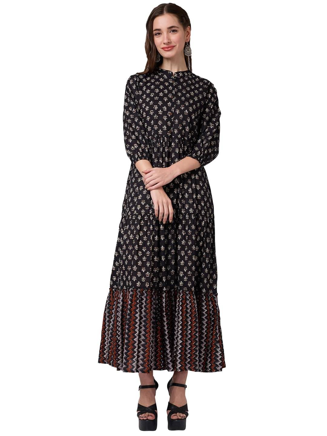     			Globus Women Cotton blend A-line Dress ( Black )