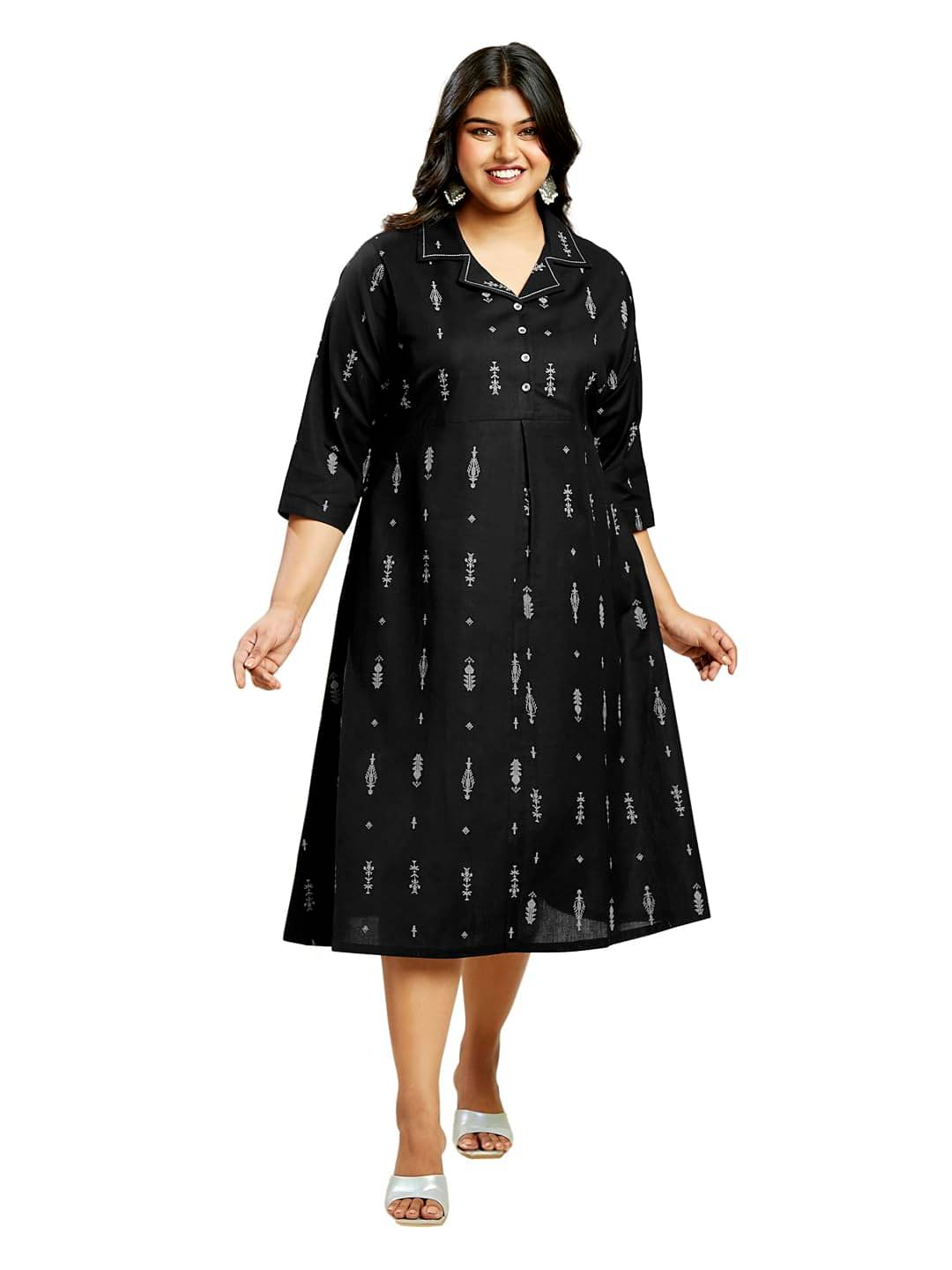     			Globus Women Cotton blend A-line Dress ( Black )