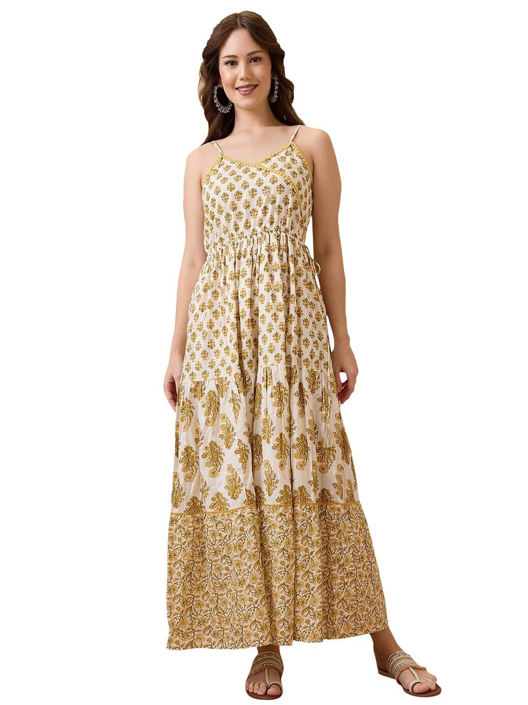     			Globus Women Cotton blend Fit & Flare Dress ( Yellow )