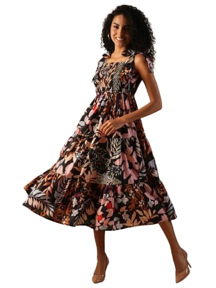     			Globus Women Cotton blend Fit & Flare Dress ( Black )