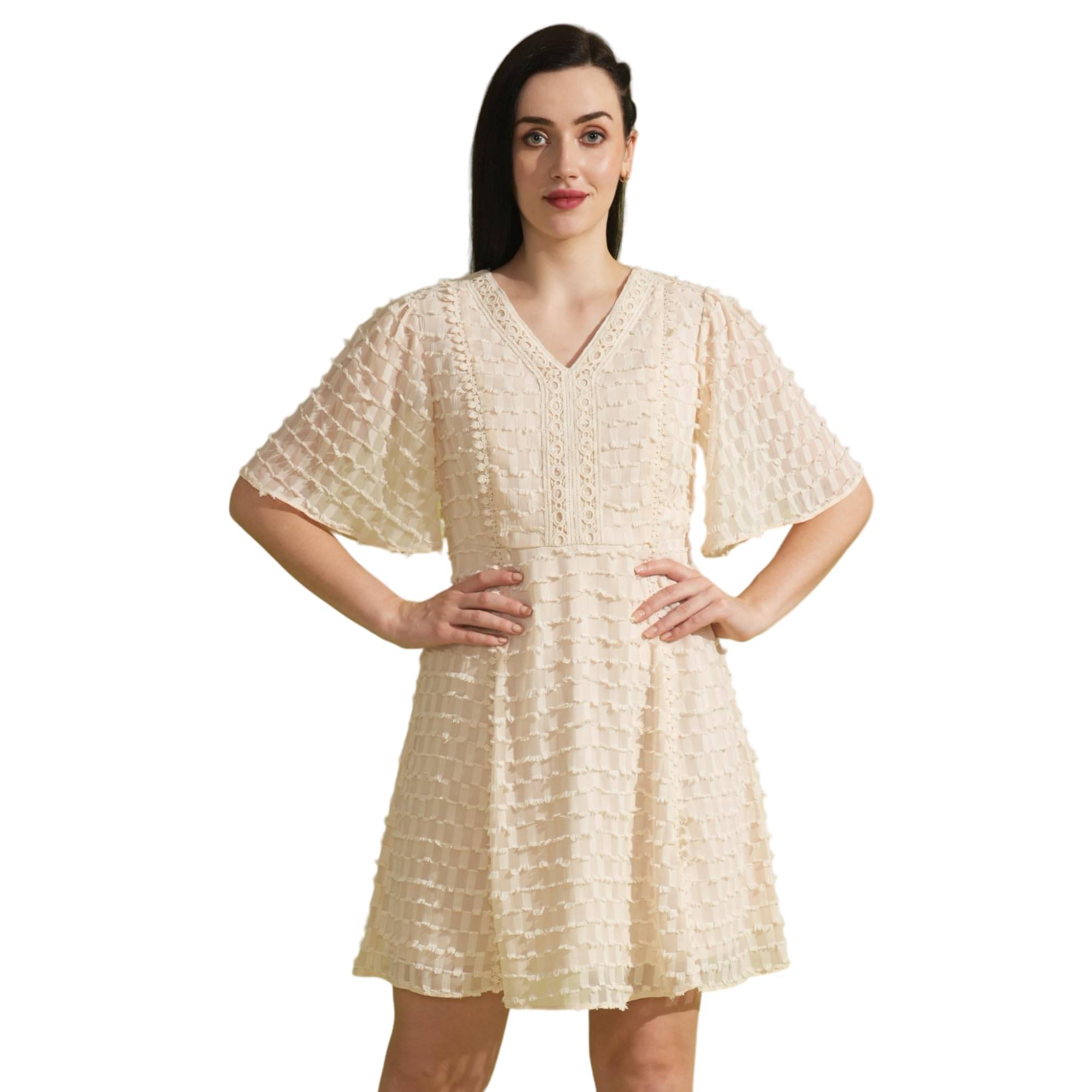 Globus Women Crepe A-line Dress ( White )     			Globus Women Crepe A-line Dress ( White )