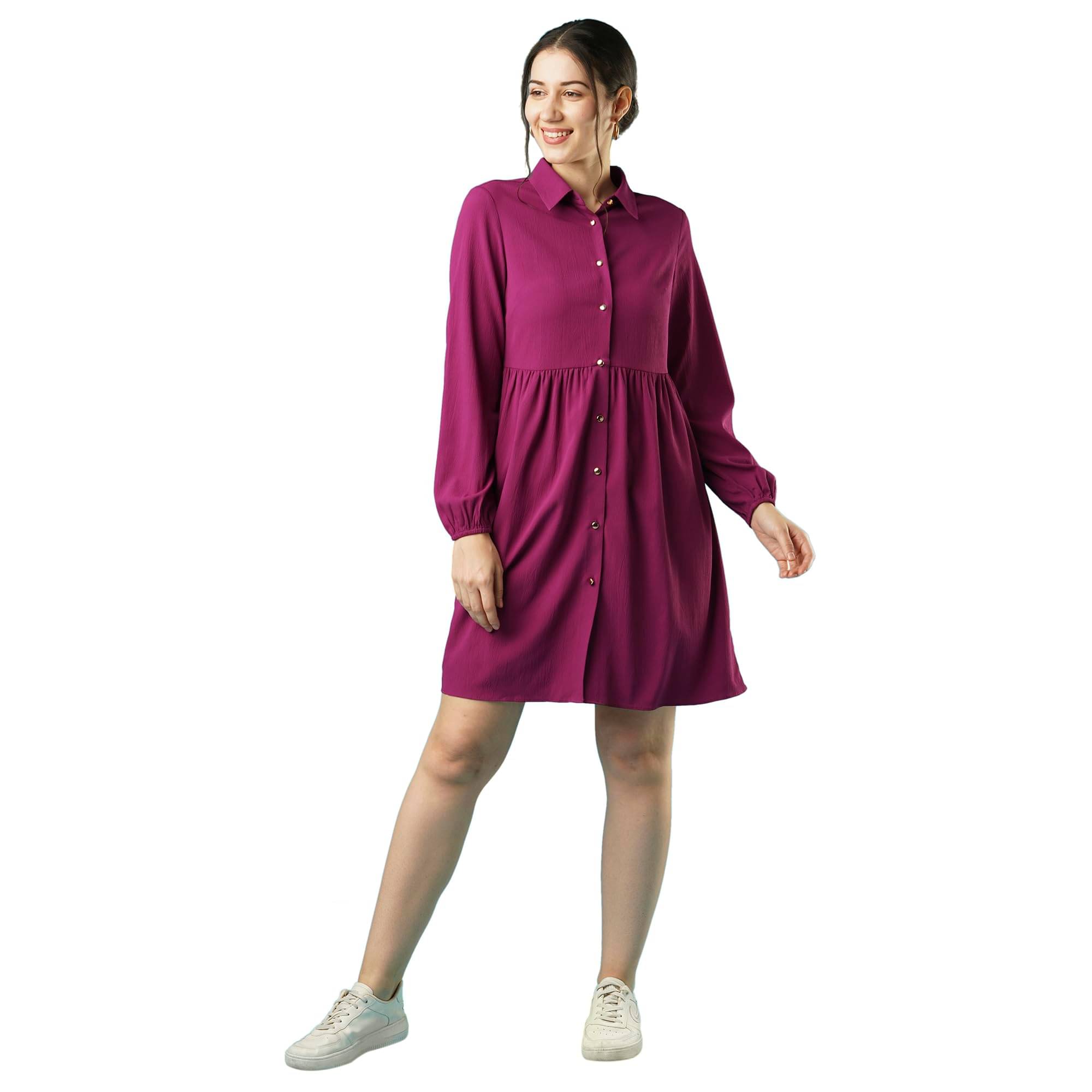     			Globus Women Crepe Shirt Dress ( Purple )