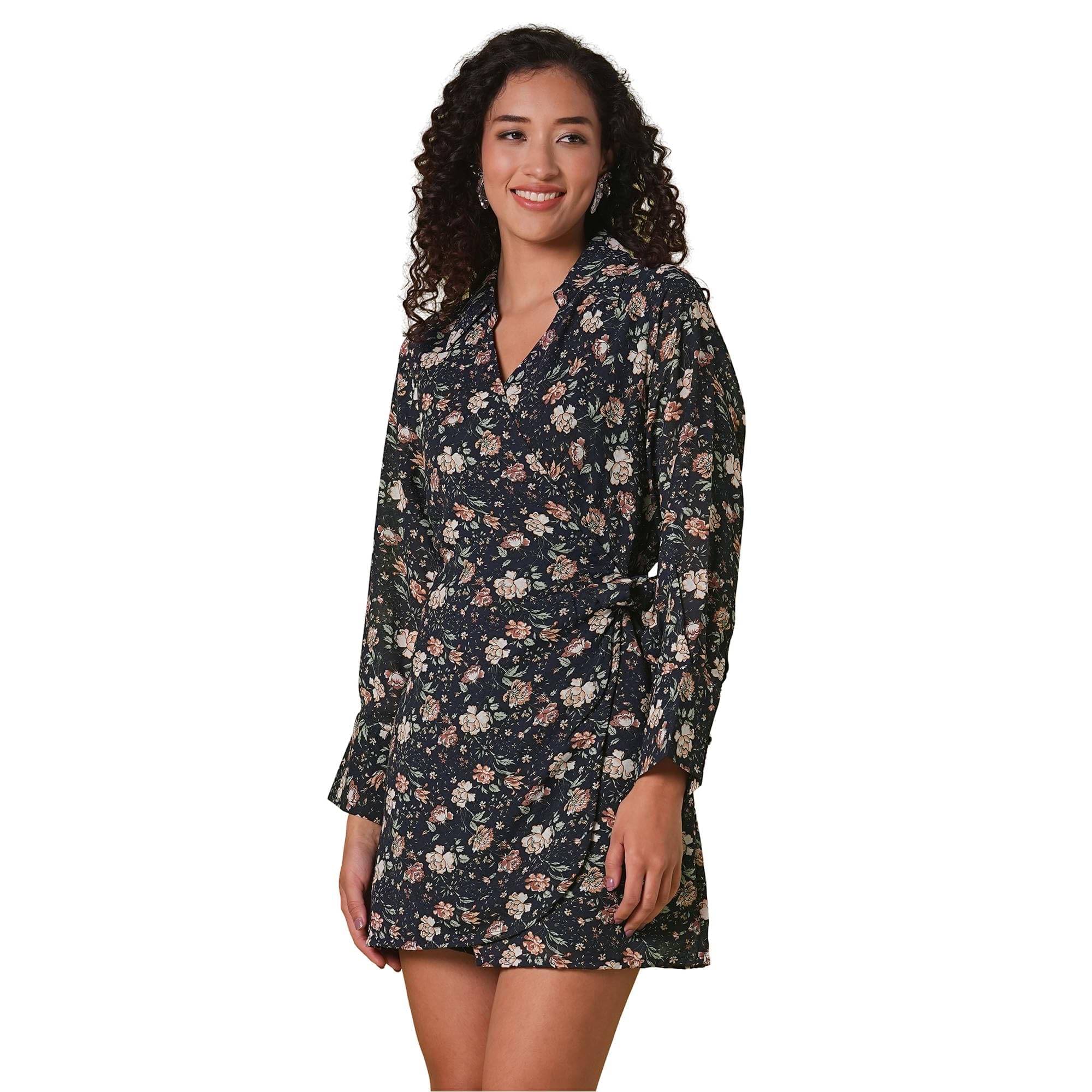    			Globus Women Crepe Wrap Dress ( Navy Blue )