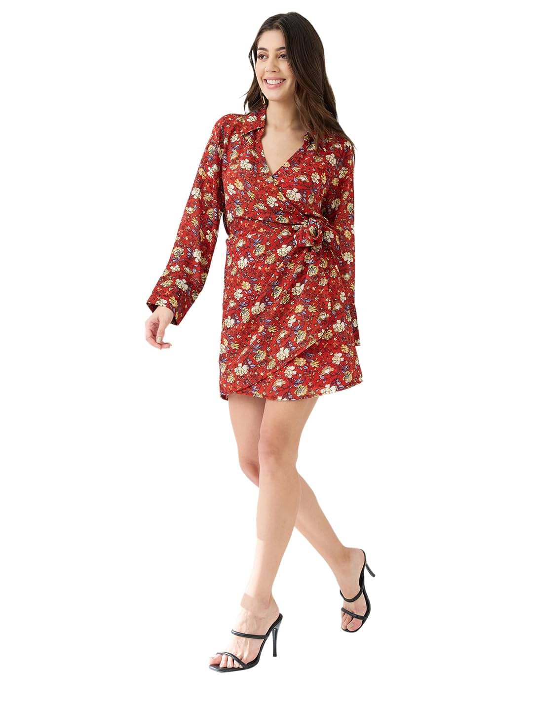 Globus Women Crepe Wrap Dress ( Red )     			Globus Women Crepe Wrap Dress ( Red )