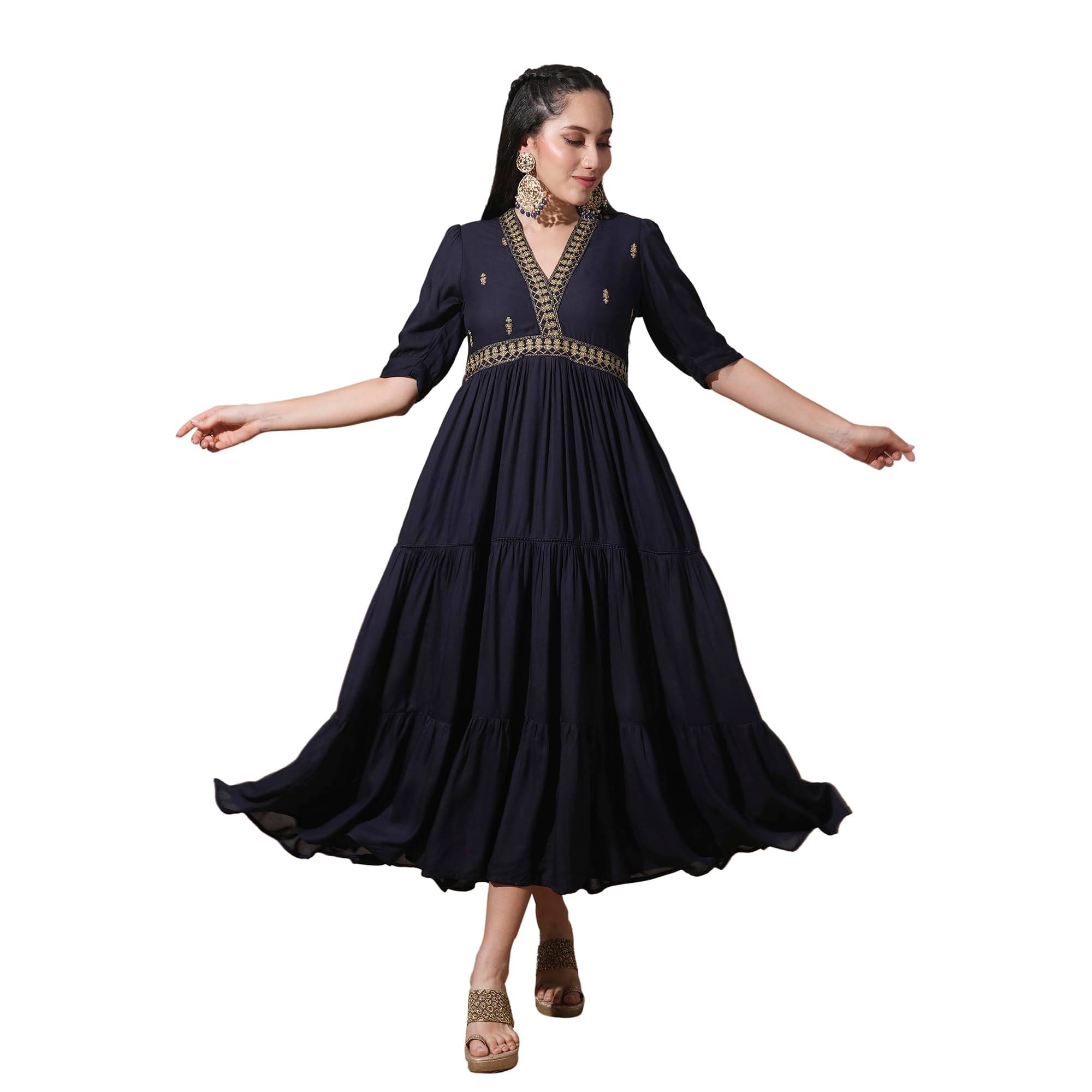     			Globus Women Georgette A-line Dress ( Blue )