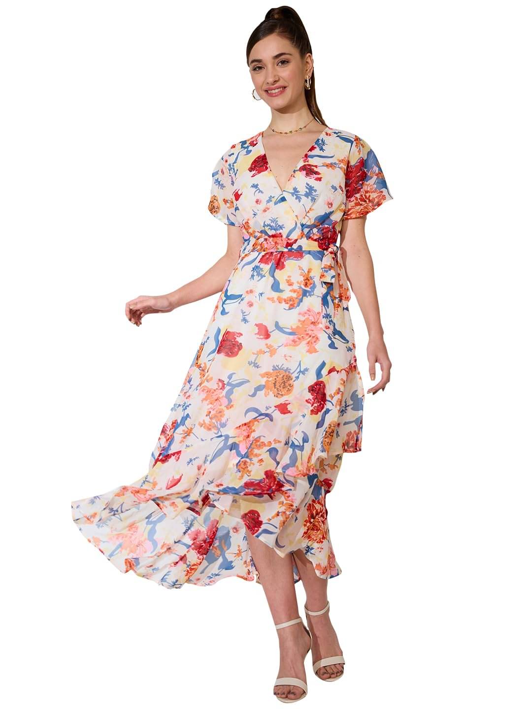     			Globus Women Georgette A-line Dress ( White )
