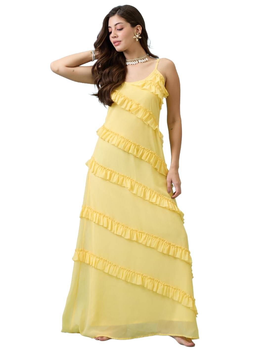     			Globus Women Georgette A-line Dress ( Yellow )