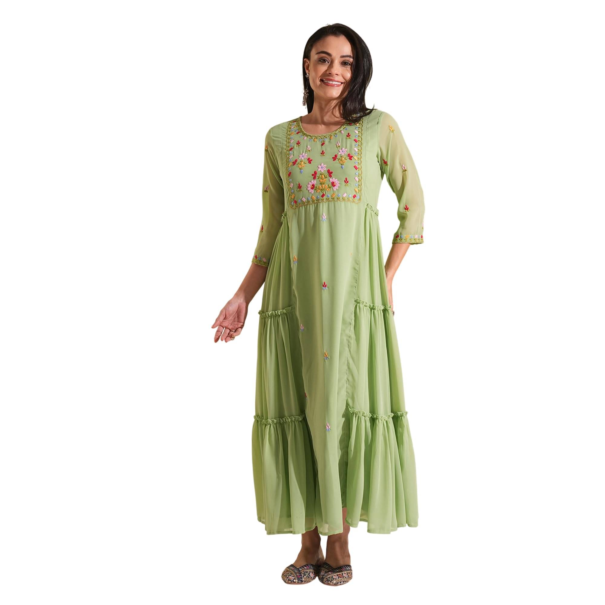 Globus Women Georgette A-line Dress ( Green )     			Globus Women Georgette A-line Dress ( Green )