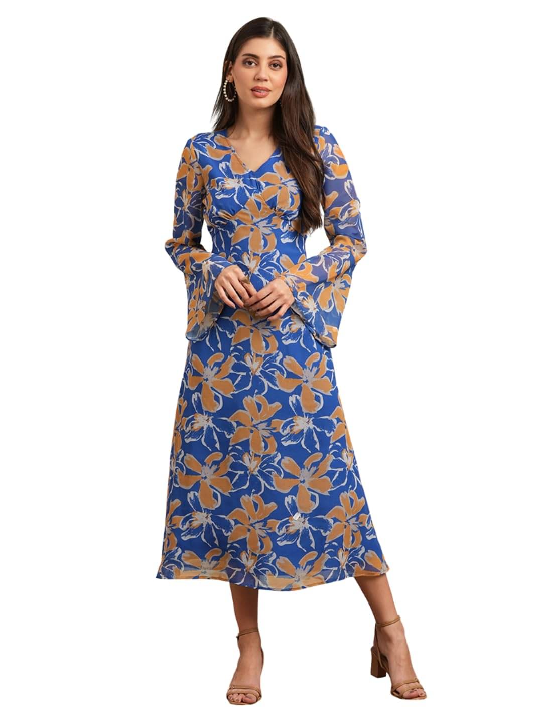     			Globus Women Georgette A-line Dress ( Blue )