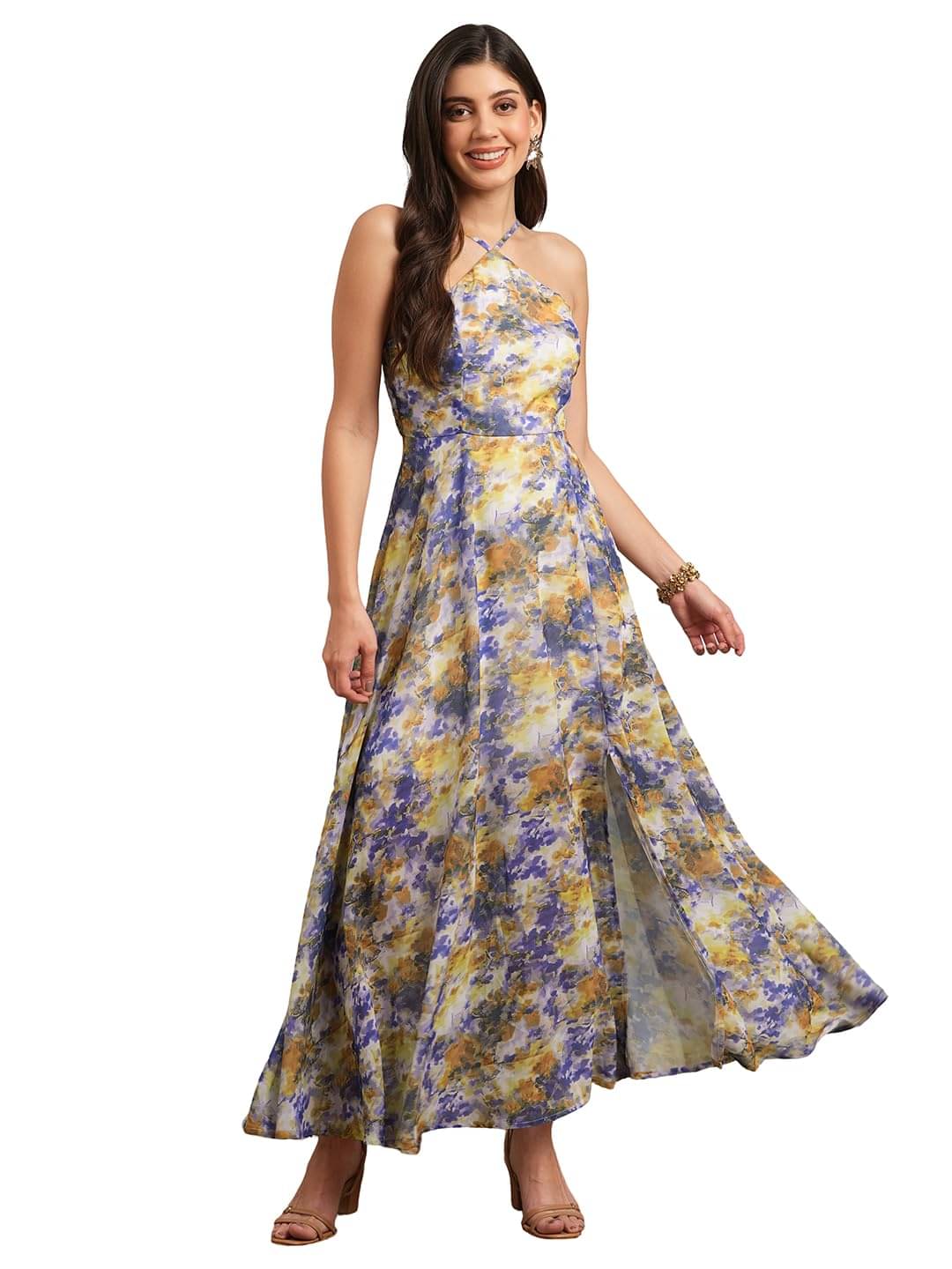     			Globus Women Georgette A-line Dress ( Yellow )