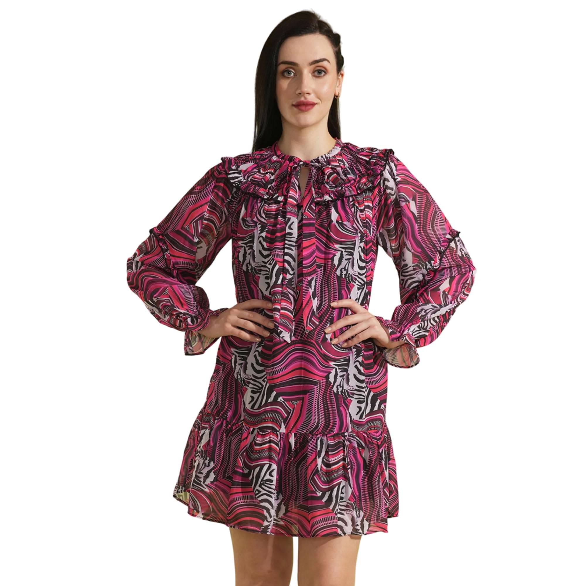     			Globus Women Georgette A-line Dress ( Multicolor )