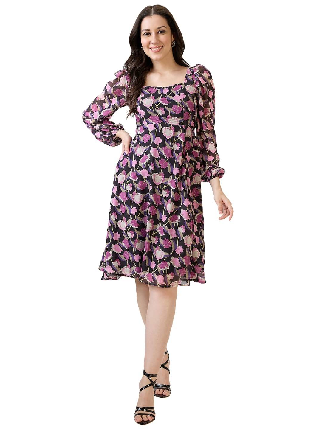     			Globus Women Georgette Fit & Flare Dress ( Purple )