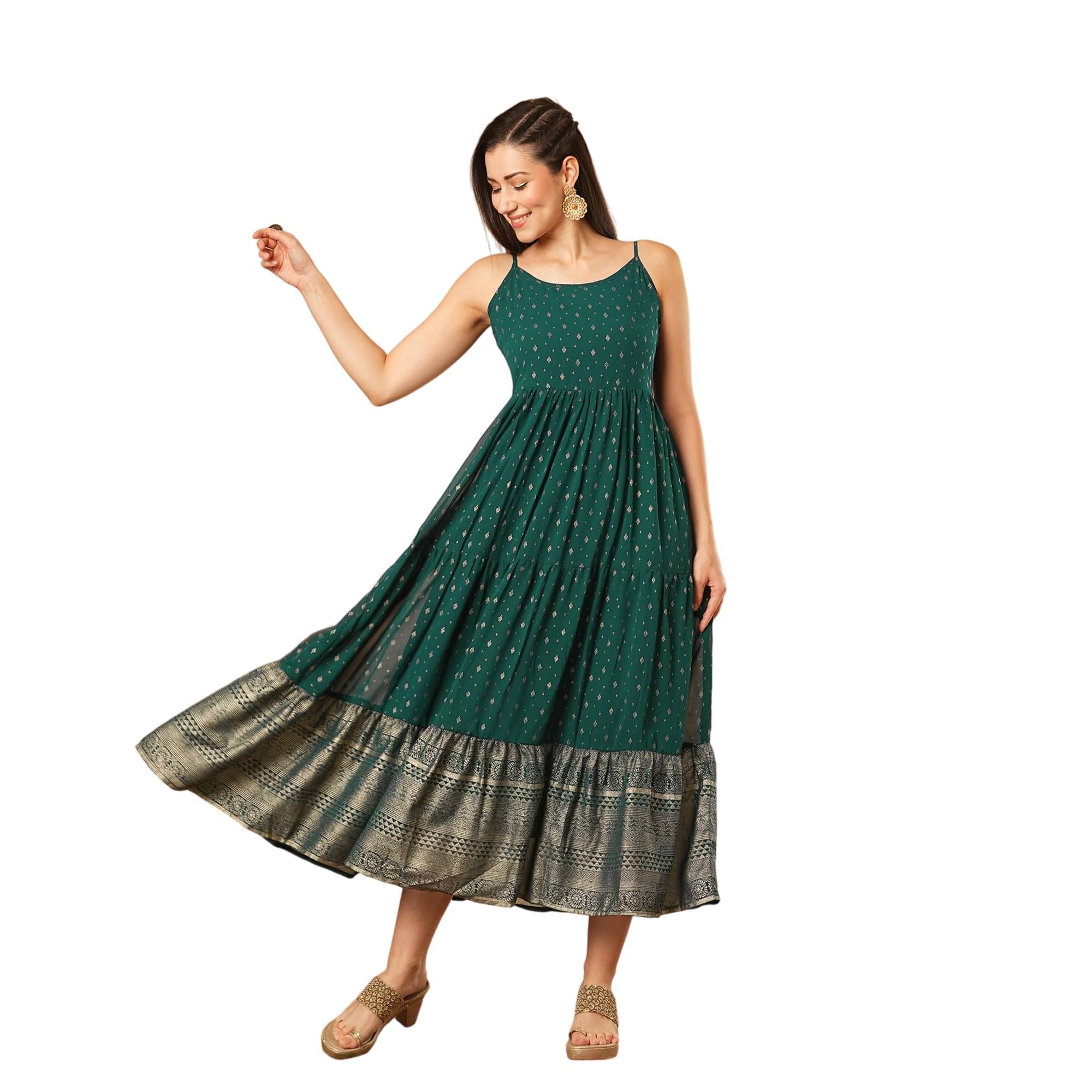 Globus Women Georgette Fit & Flare Dress ( Green ) Globus Women Georgette Fit & Flare Dress ( Green )