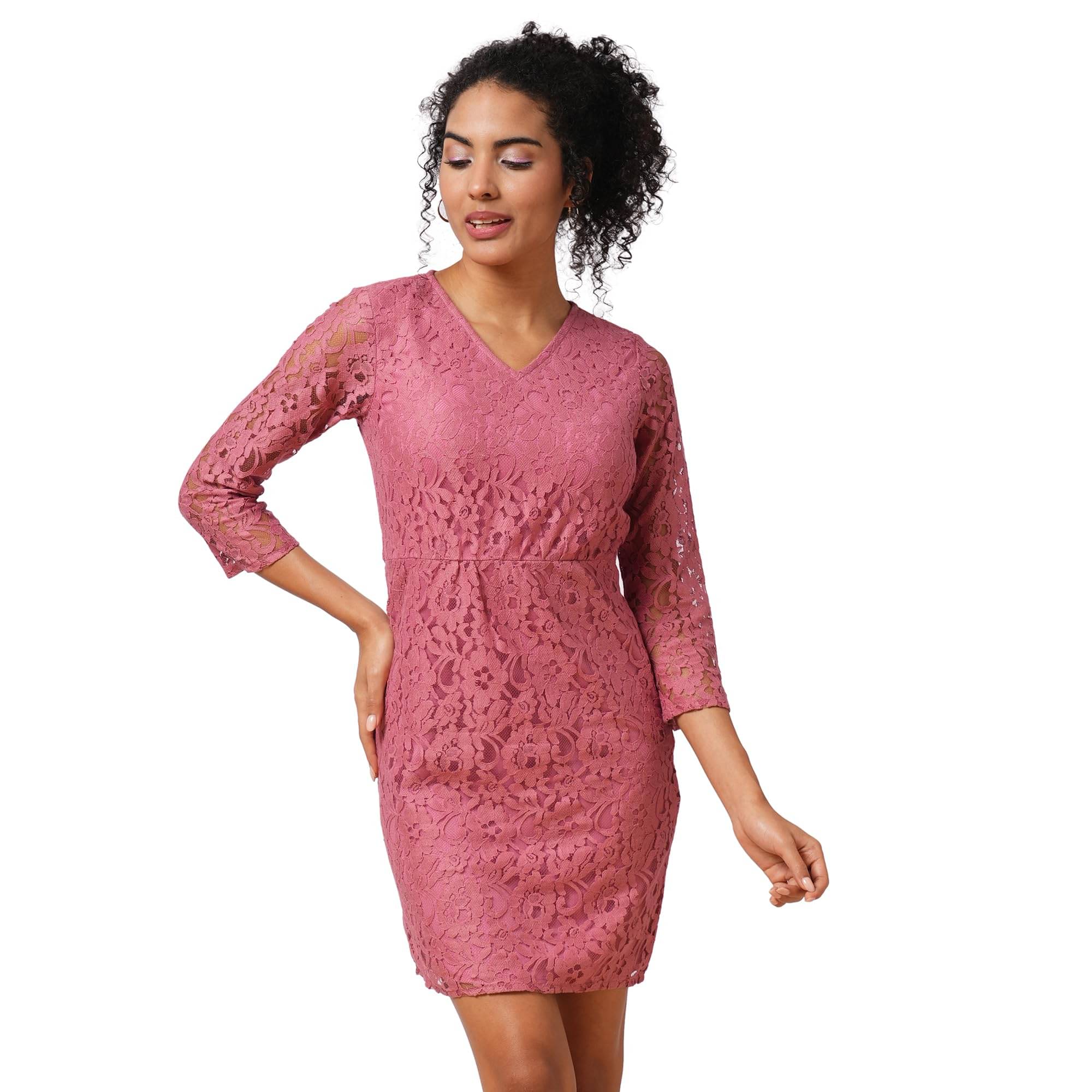     			Globus Women Lace Bodycon Dress ( Pink )