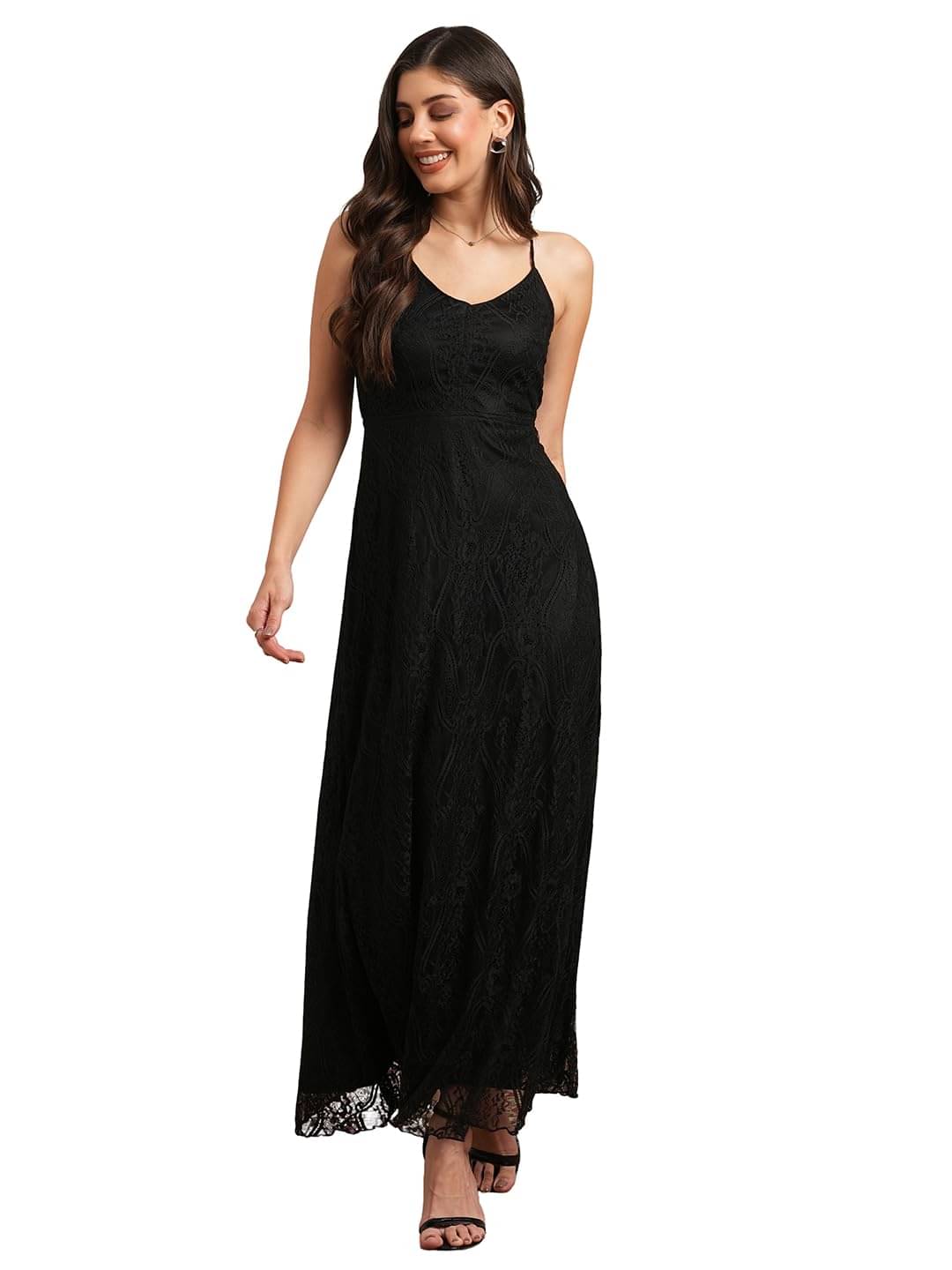     			Globus Women Lace Fit & Flare Dress ( Black )