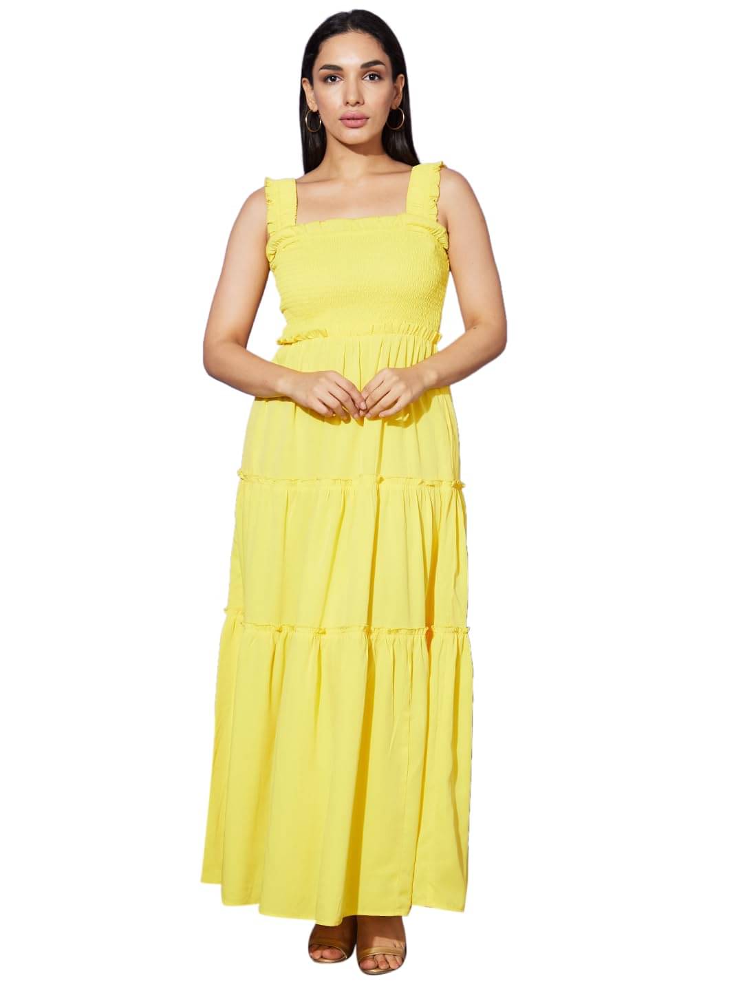     			Globus Women Polyester Blend A-line Dress ( Yellow )