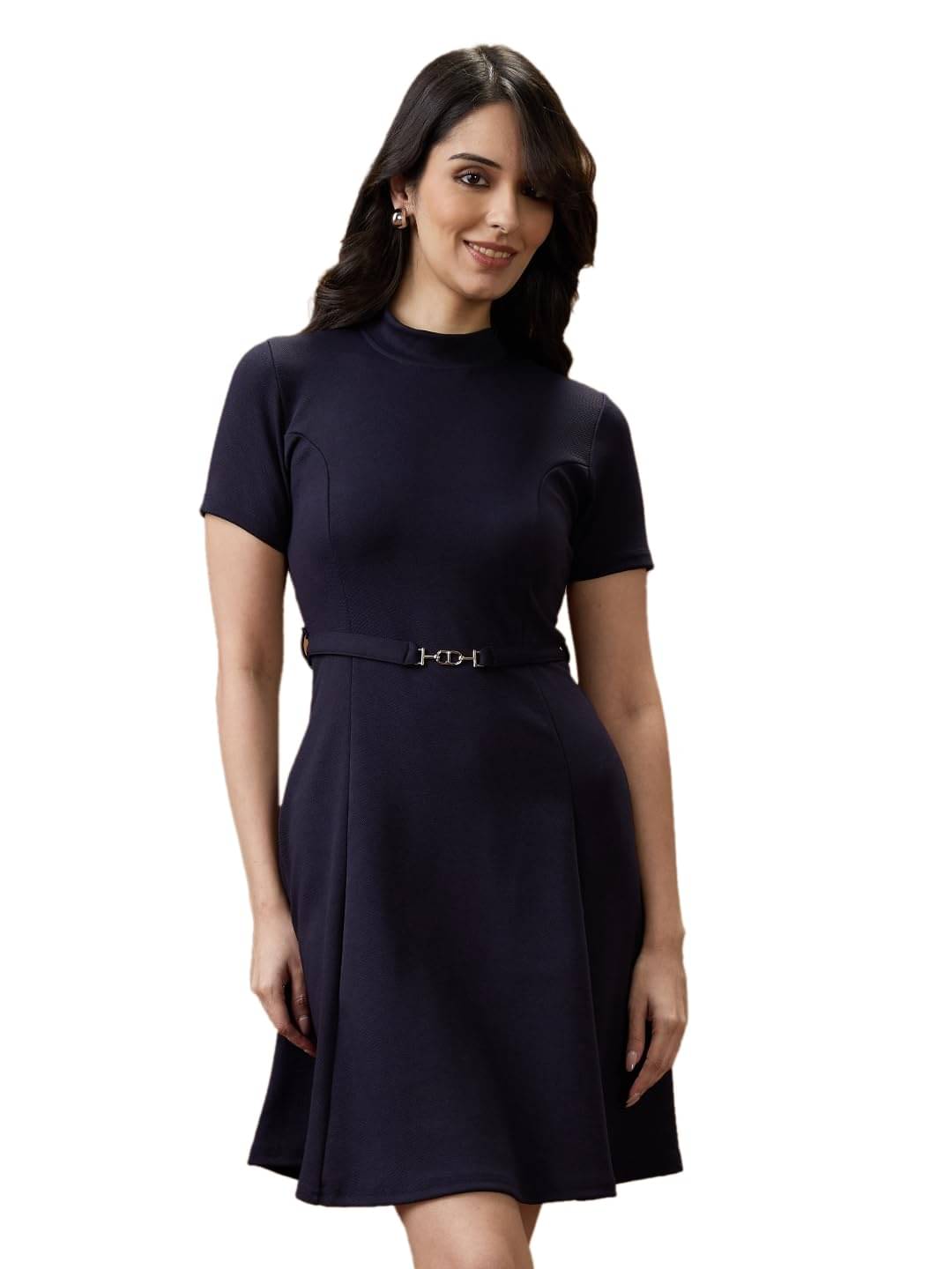 Globus Women Polyester Blend A-line Dress ( Navy Blue )     			Globus Women Polyester Blend A-line Dress ( Navy Blue )