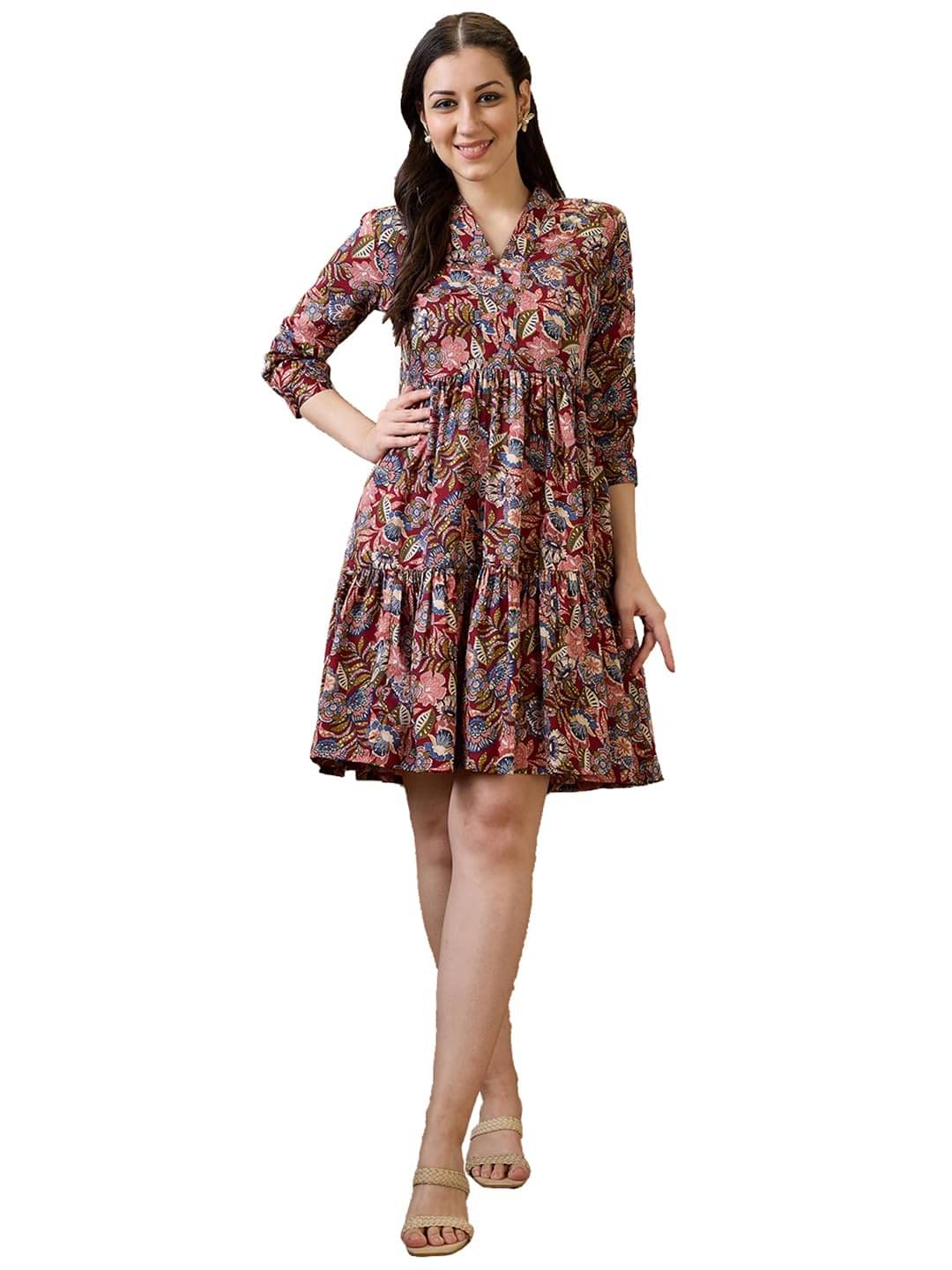 Globus Women Polyester Blend A-line Dress ( Maroon )     			Globus Women Polyester Blend A-line Dress ( Maroon )