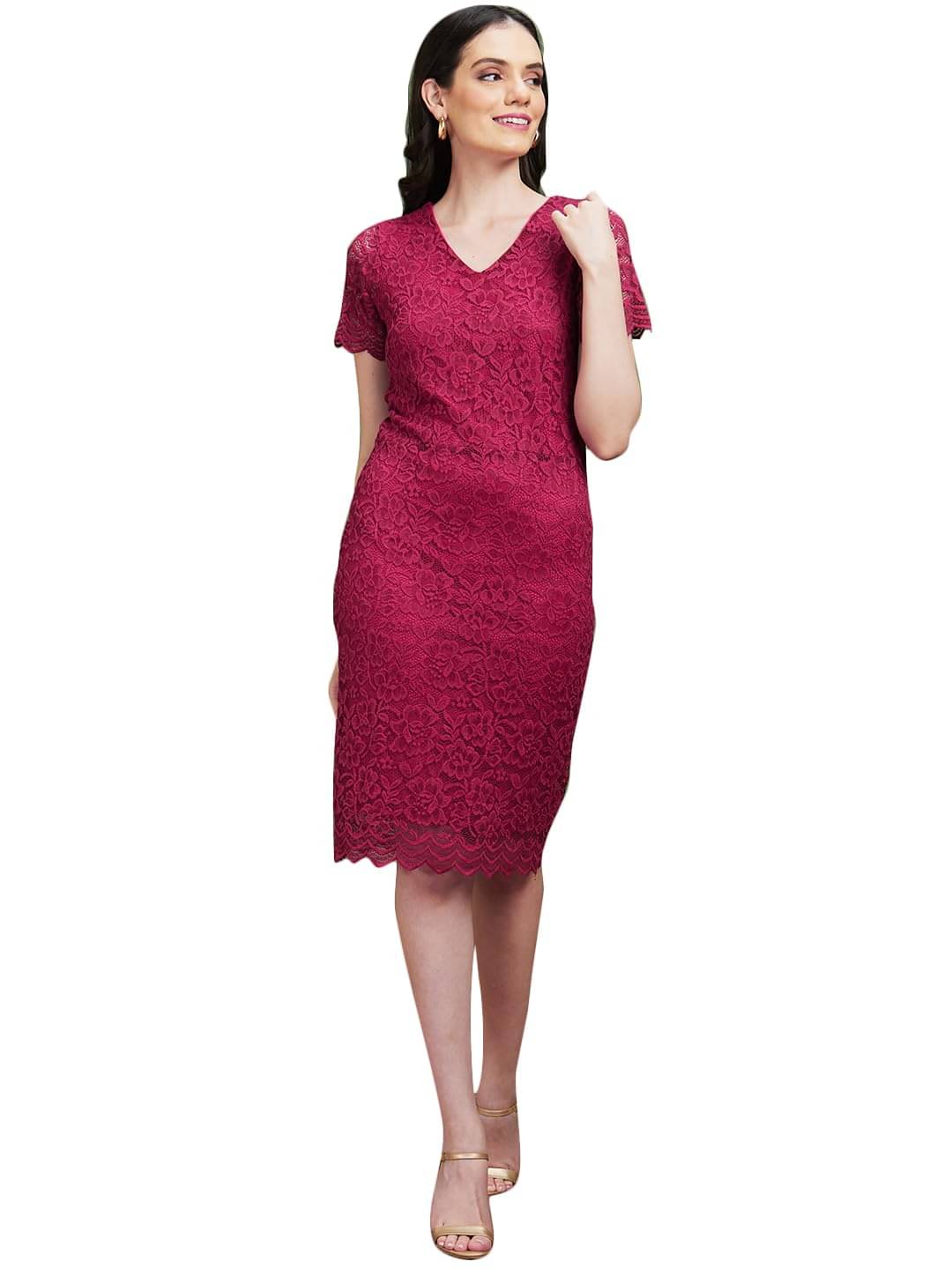 Globus Women Polyester Blend Bodycon Dress ( Red ) Globus Women Polyester Blend Bodycon Dress ( Red )