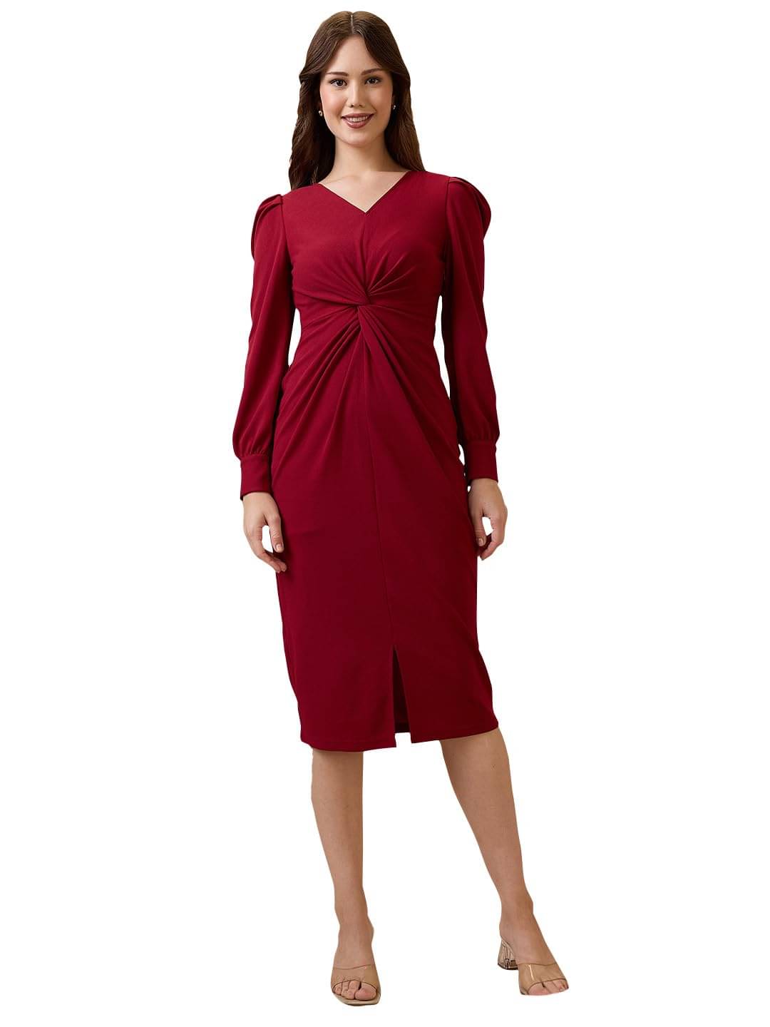     			Globus Women Polyester Blend Bodycon Dress ( Maroon )