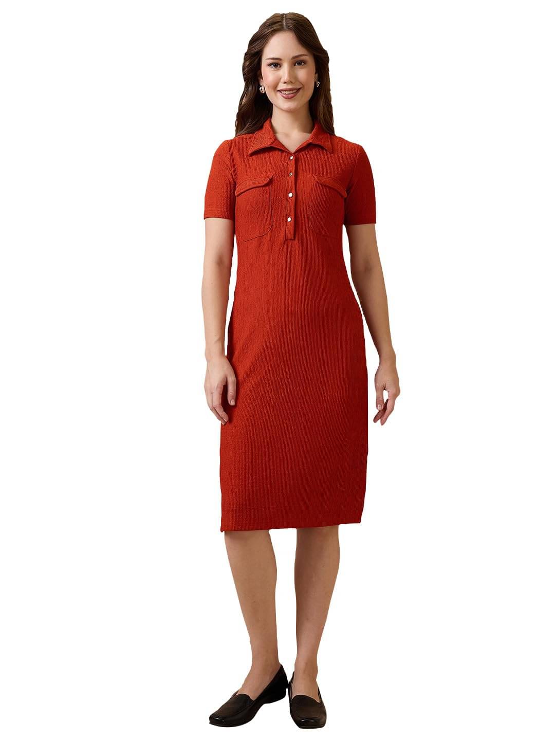     			Globus Women Polyester Blend Bodycon Dress ( Rust )
