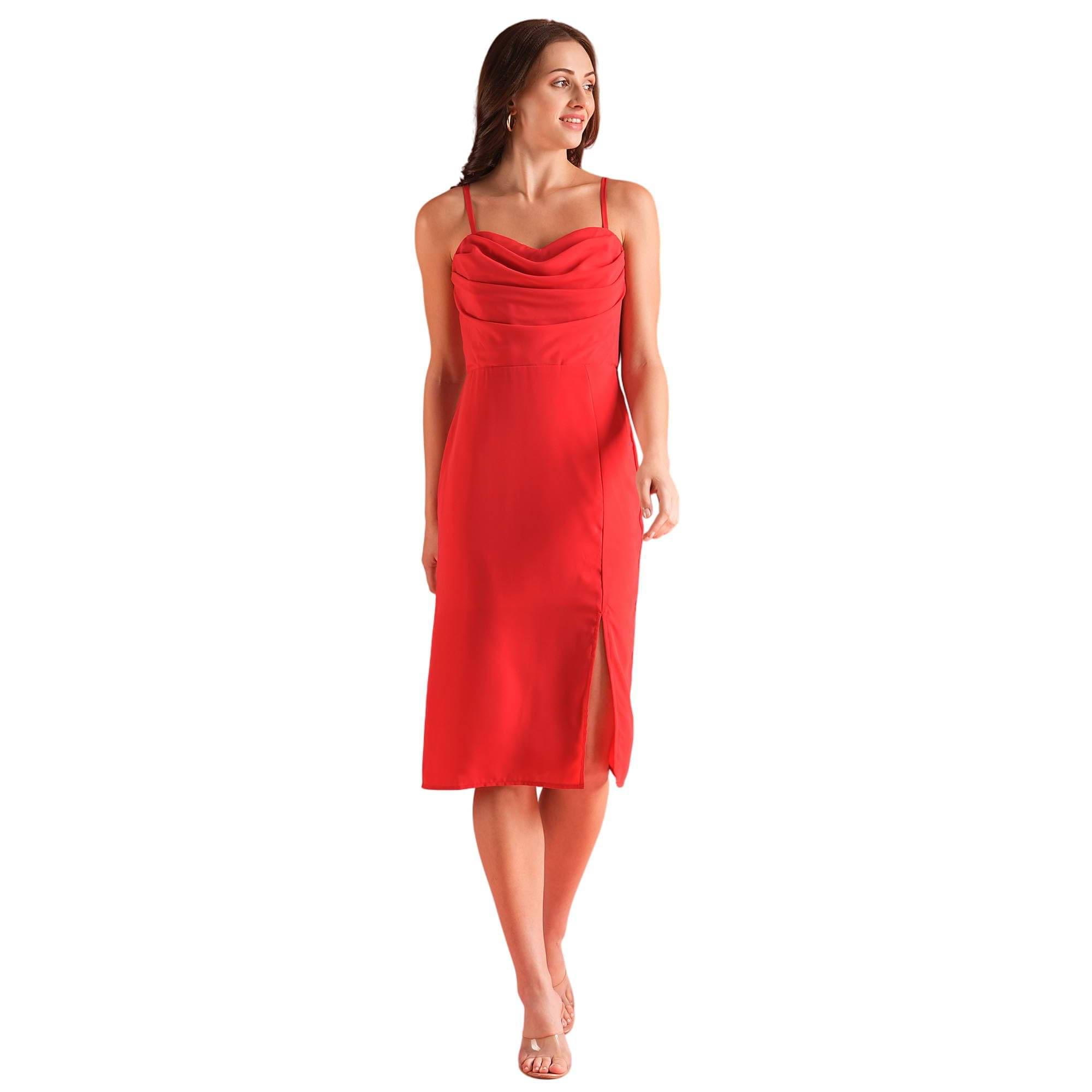 Globus Women Polyester Blend Bodycon Dress ( Red ) Globus Women Polyester Blend Bodycon Dress ( Red )