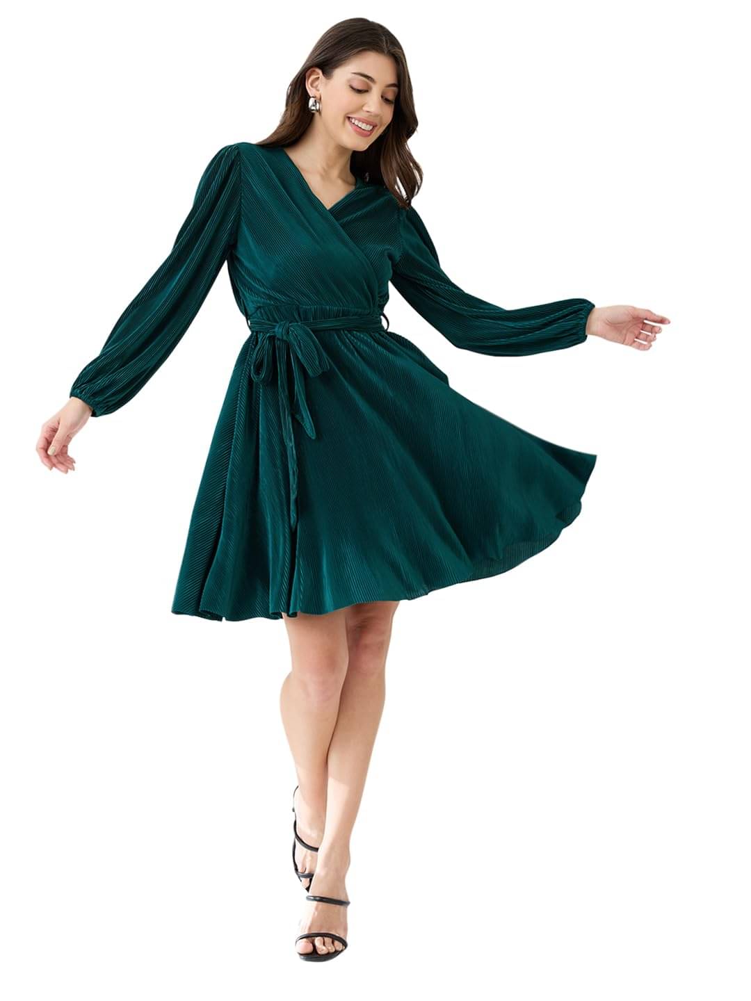 Globus Women Polyester Blend Fit & Flare Dress ( Green )     			Globus Women Polyester Blend Fit & Flare Dress ( Green )