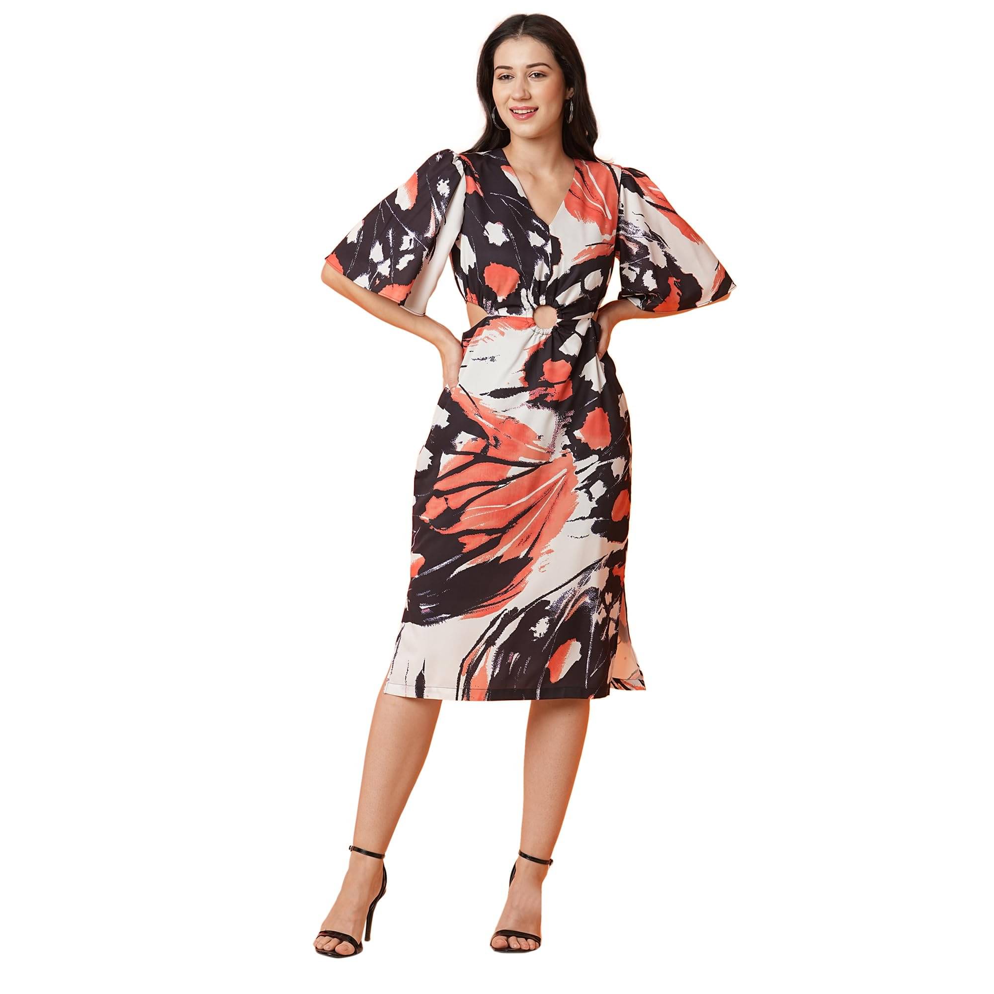     			Globus Women Polyester Blend Fit & Flare Dress ( Orange )