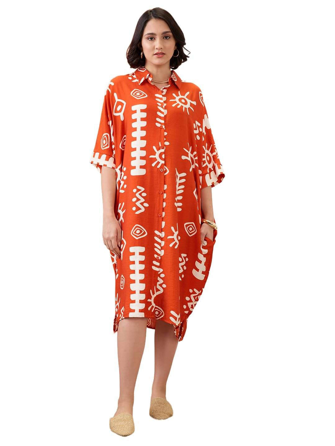     			Globus Women Polyester Shirt Dress ( Rust )