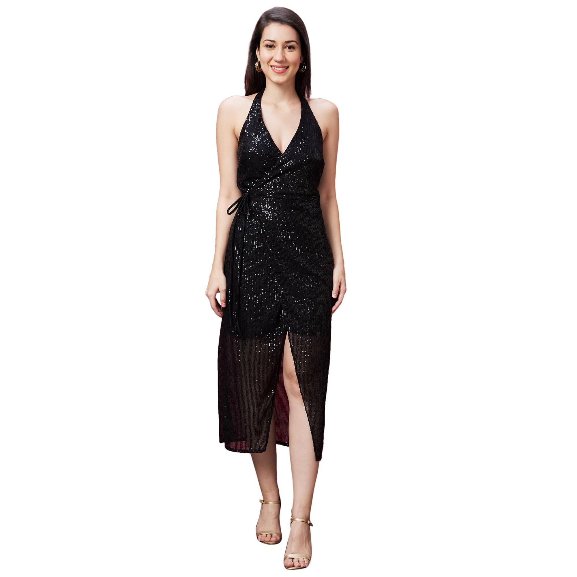    			Globus Women Polyester Blend Wrap Dress ( Black )